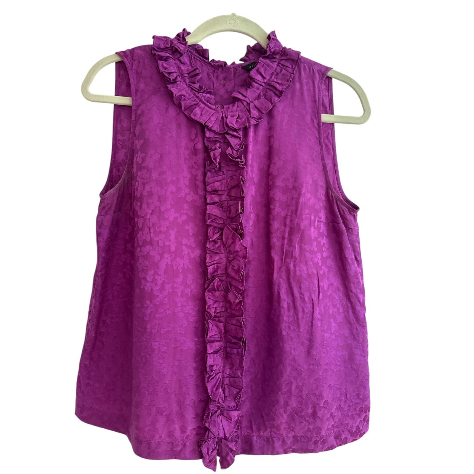 Marc by Marc Jacobs | 100% Silk Jacquard Ruffle Neck Top Sparkling Grape Sz 8