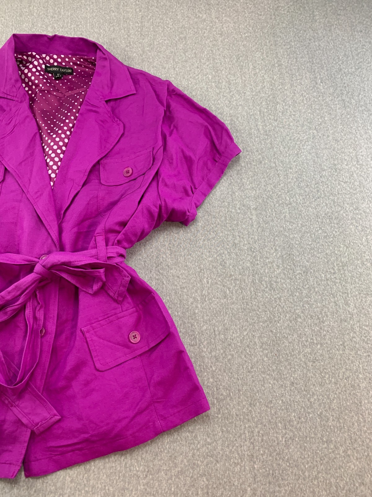 Sherry Taylor Puff Sleeve Jacket Blouse Womens Plus 2X Fushia Belted Career Cool