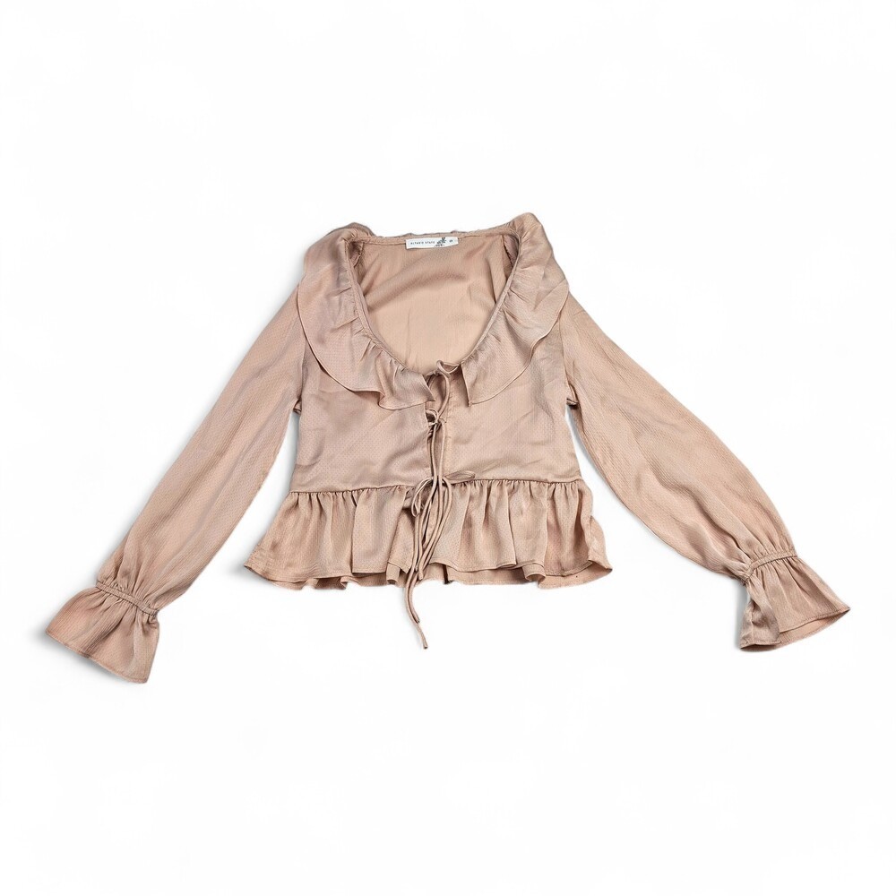 Altar’d State Ruffle Tie-Front Peplum Blouse XS – Soft Blush