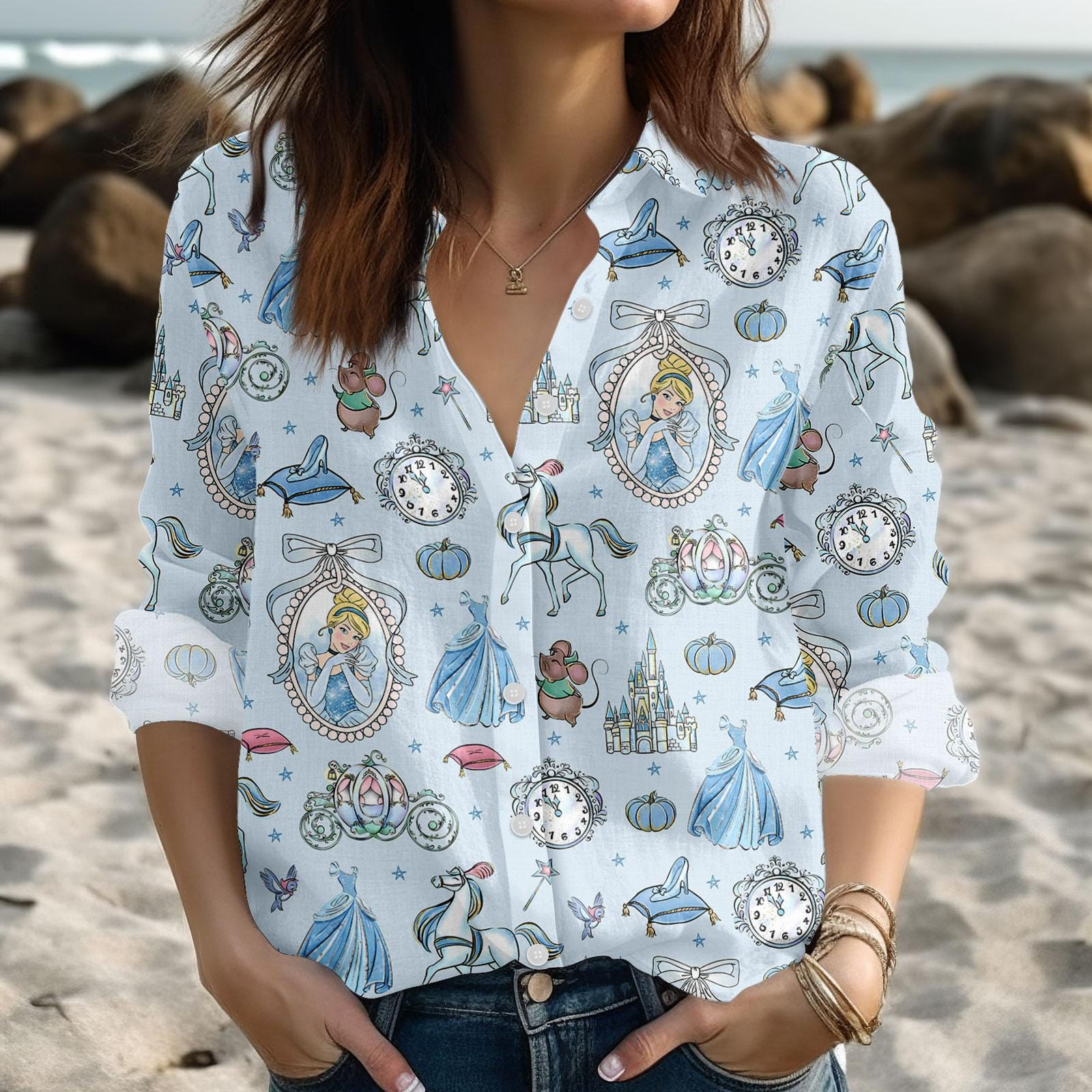 Cinderella Blouse Disney Princess Women Shirt Disneyland Summer Shirt
