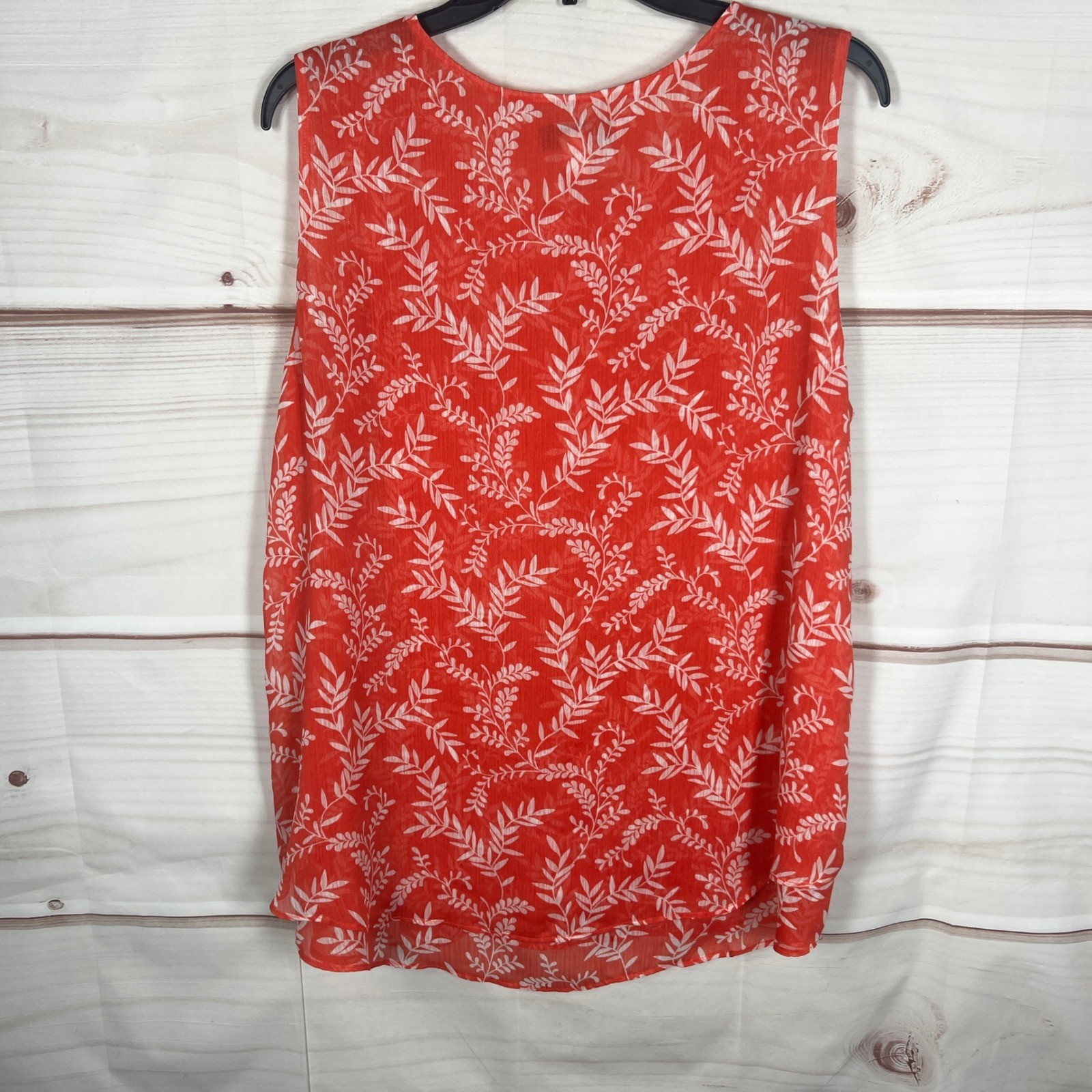 Cristina B Sleeveless Top Womens L Orange Leaf Print Chiffon Tank Tunic Casual