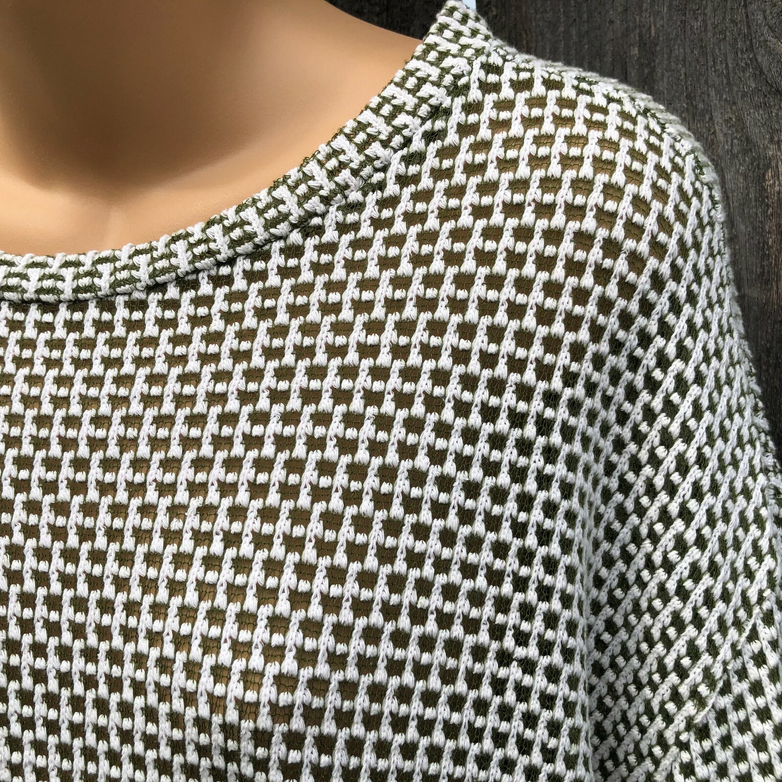 Umgee Tunic Top Raw Edges Cotton Blend 3/4 Sleeves Green/White NWOT Women’s S