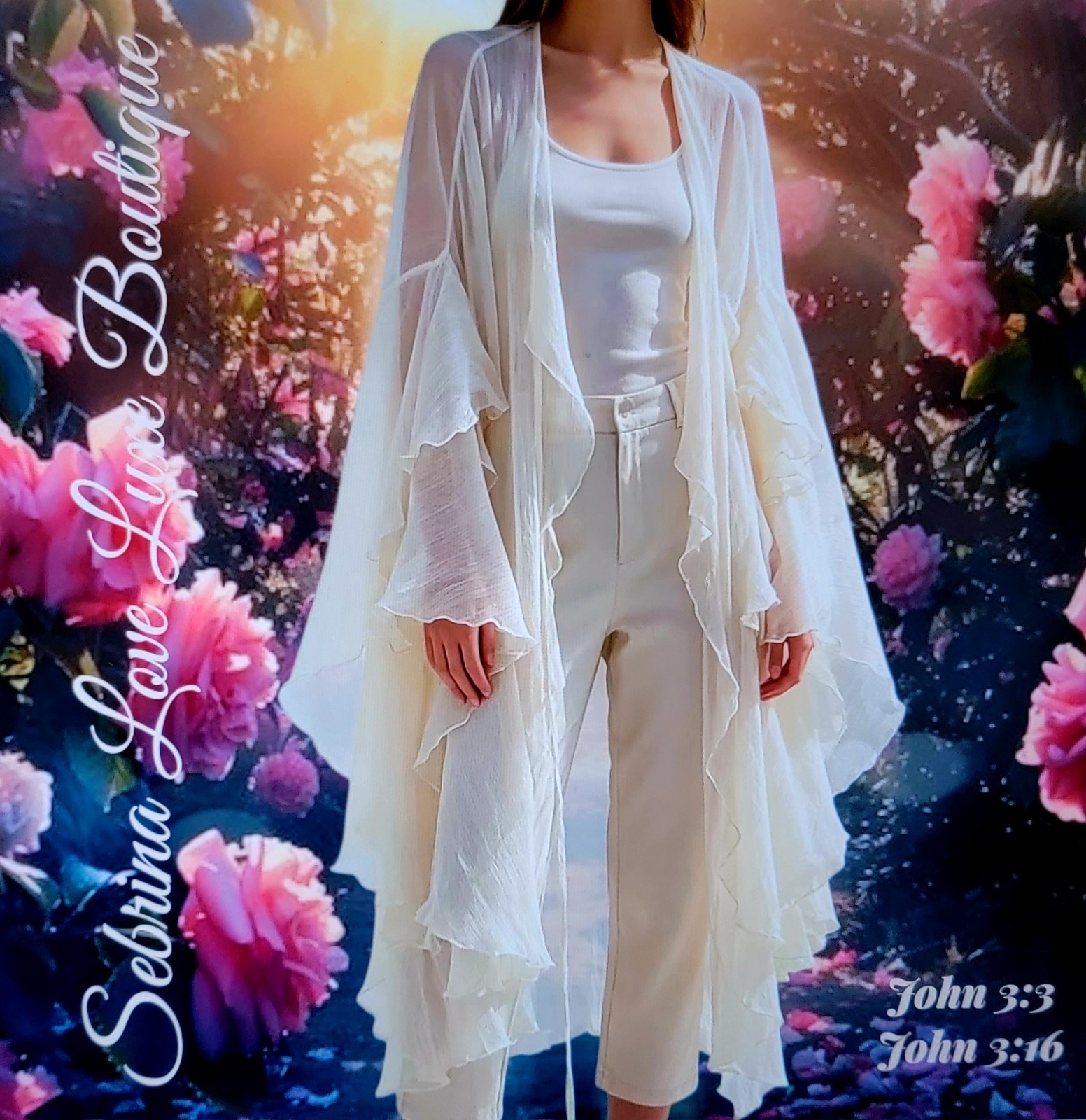 Romantic Flirty Boho Festival Flowy Chiffon Kimono Top Cover-up (Size XL)