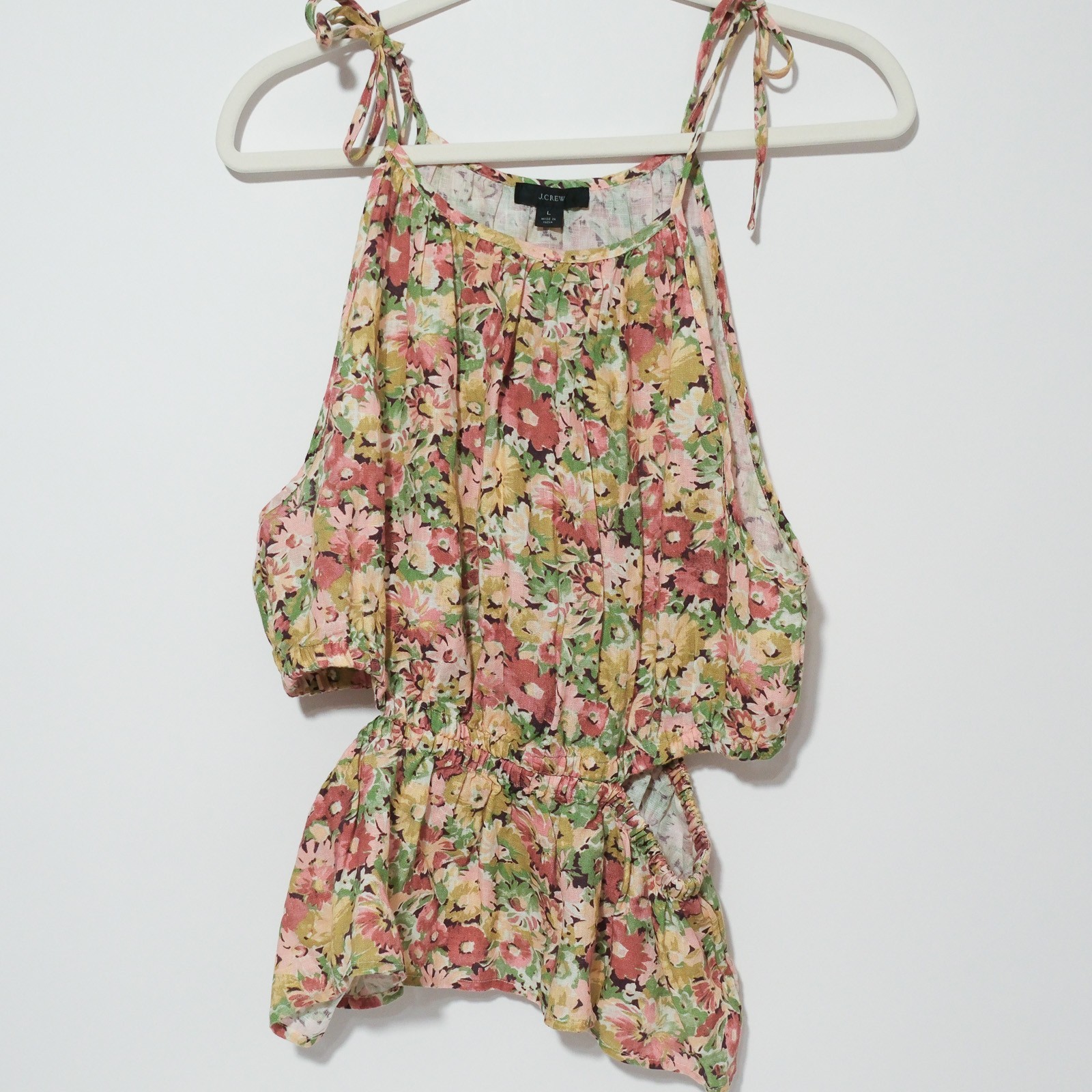J.Crew Top Womens Large Floral 100% Linen Cutout Tank Lightweight Sleeveless NWT
