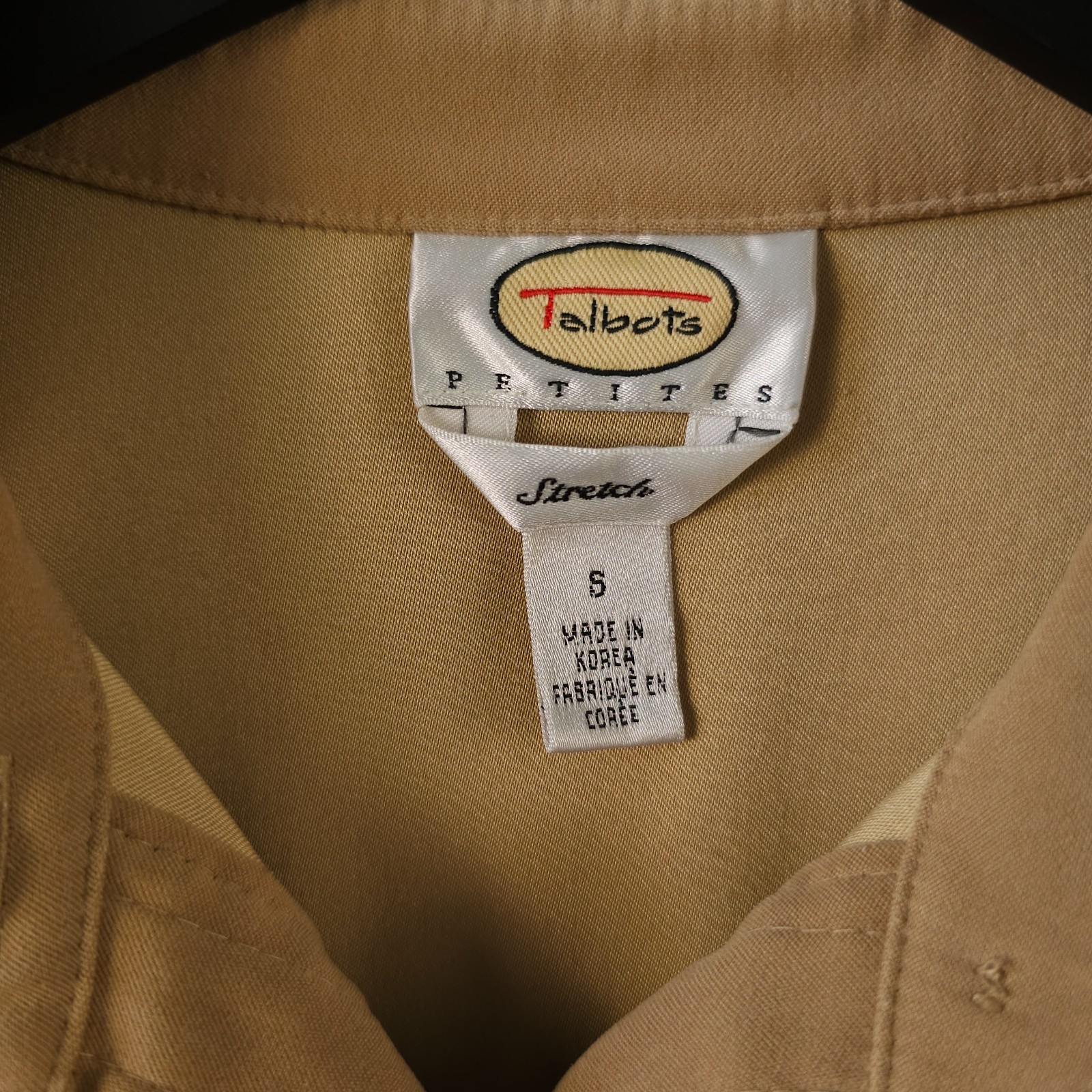 Vintage Talbots Shirt Womens SP Tan Button Up Faux Suede Career Office Stretch