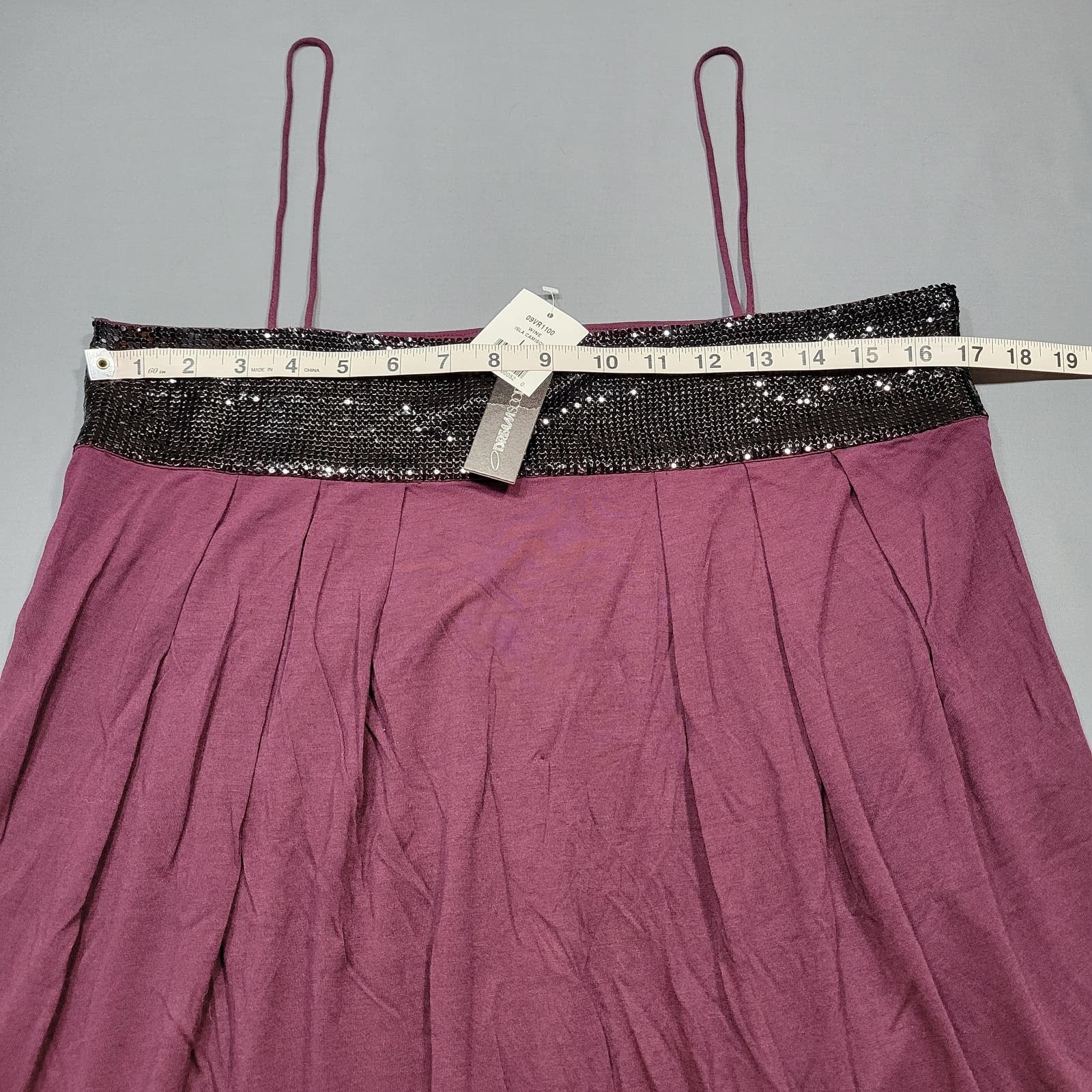 Dream Society Women Tank Size L Purple Merlot Preppy Cami Beaded Spaghetti Strap