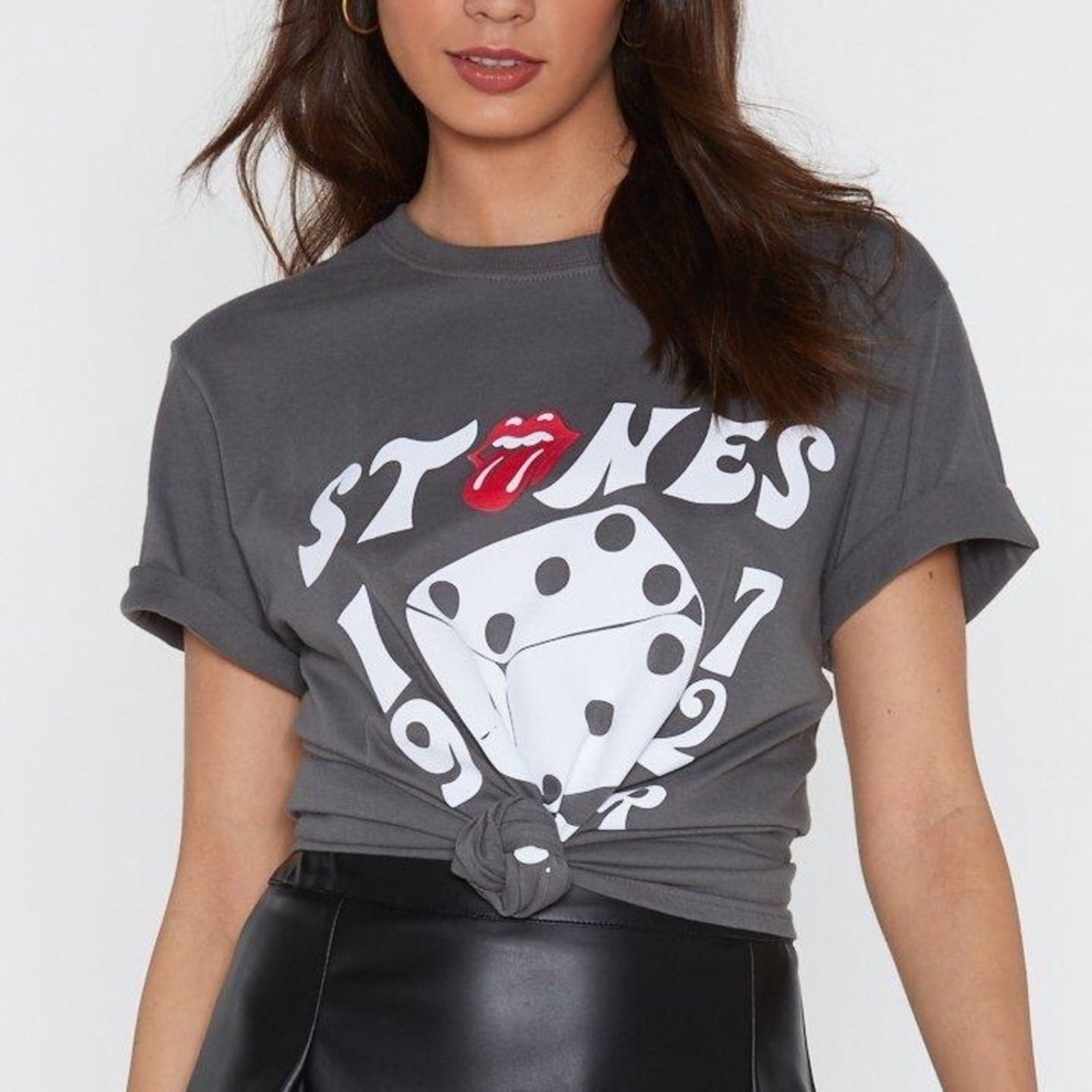 Rolling Stones Gray Tie Dye Look Tumbling Dice T Shirt