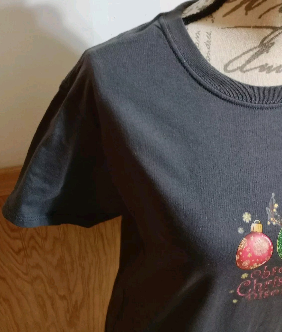 Christmas Handmade Gray SS Funny Graphic T-Shirt Womens Sz S New Top Tee Gift