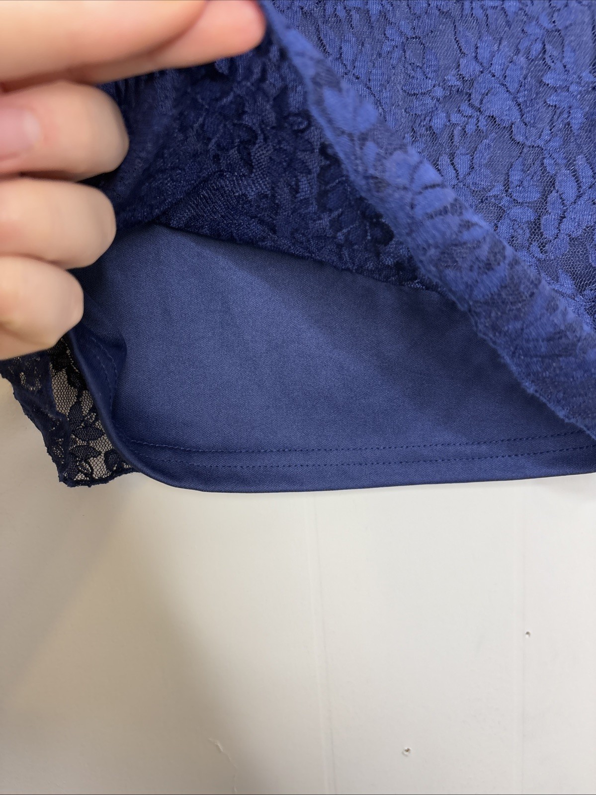 Womens Top Medium Lace Babydoll Sheer Sleeves Lined Lightweight Blue Feminine