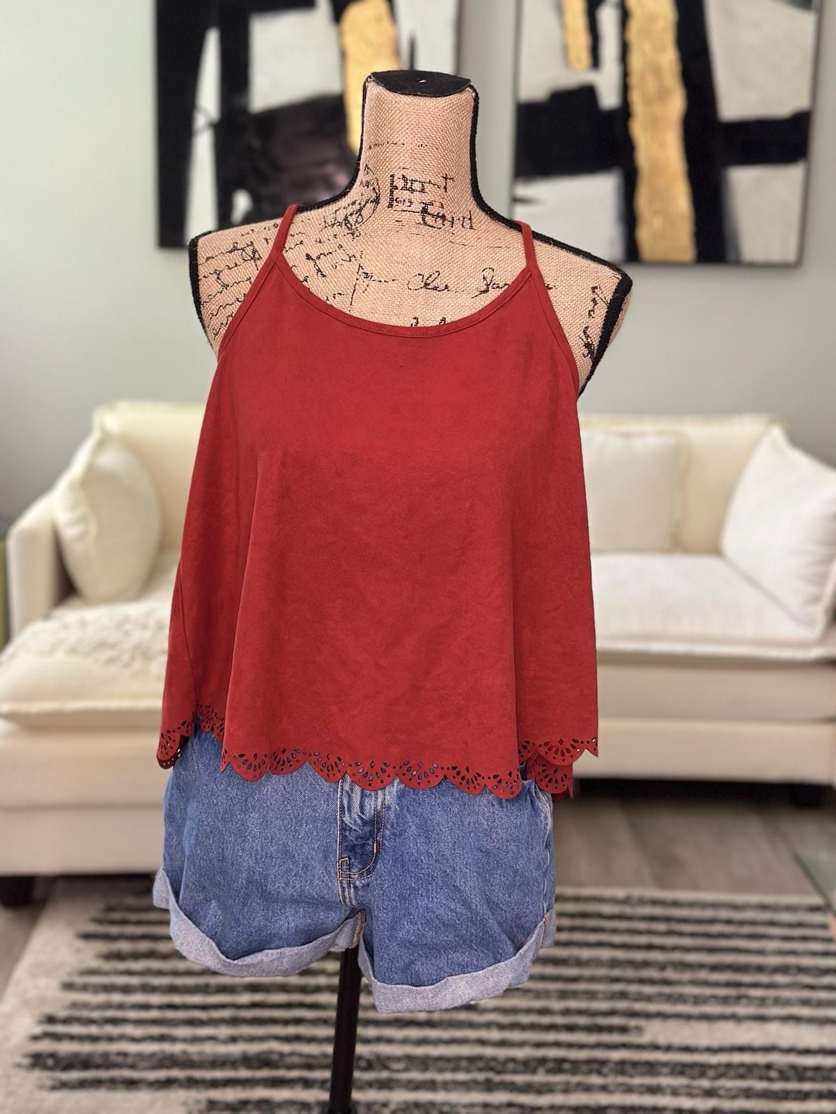 rue21 Burgundy Faux Suede Scalloped Hem Cami Tank Top