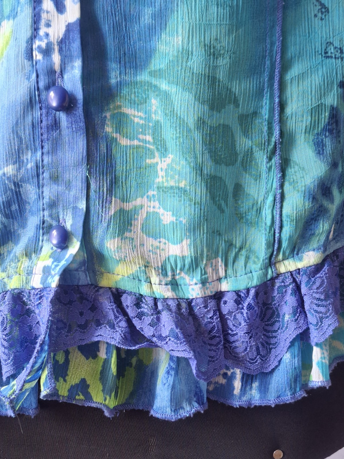 Y2K Per Una Festival Ruffle Hem Boho Fairy Cami Top Lace Trim Blue Green Tunic