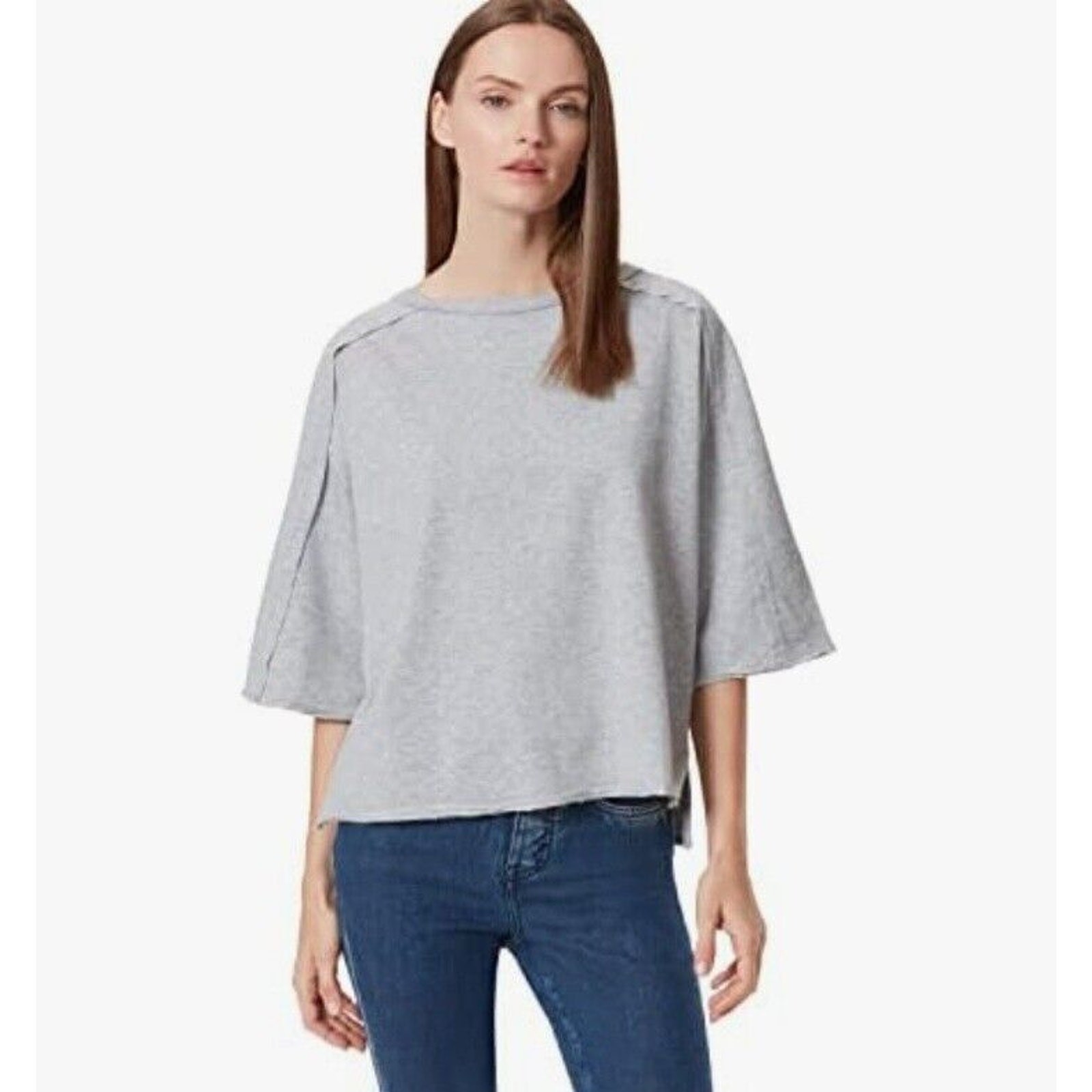 Frayed Jeans Women’s Hi Low Blouse XS NWT Minimal Lounge Chic Oversized Modern