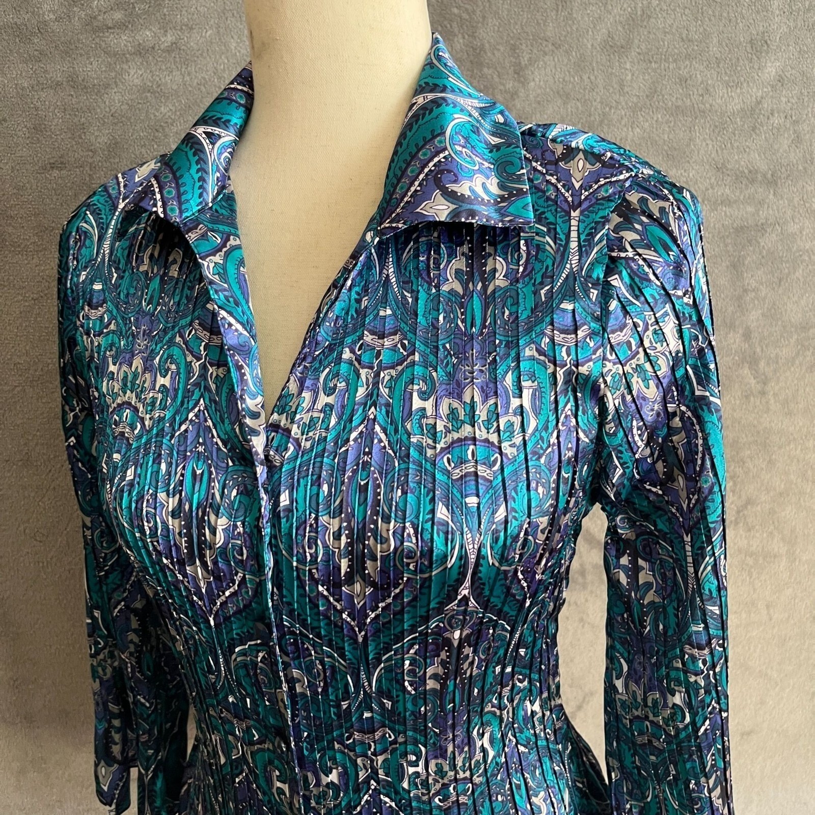 Jaclyn Smith Top Womens Small Blue Paisley Fairy Whimsical Y2K Artsy Victorian