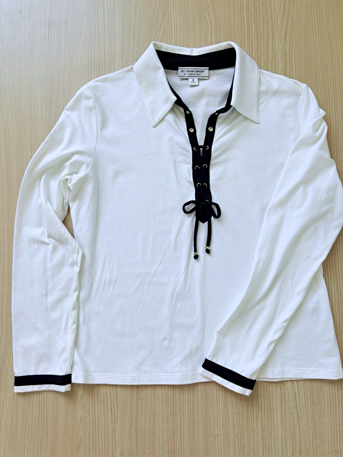 St. John Sport by Marie Gray Women’s White Knit Collared Lace-Up Top S