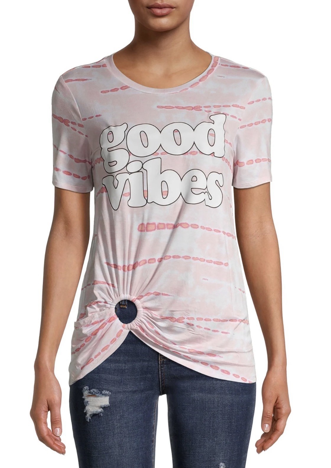 No Boundaries Junior’s Pink Tie-dye Pattern T-shirt 2XL Knotted O Ring Detail