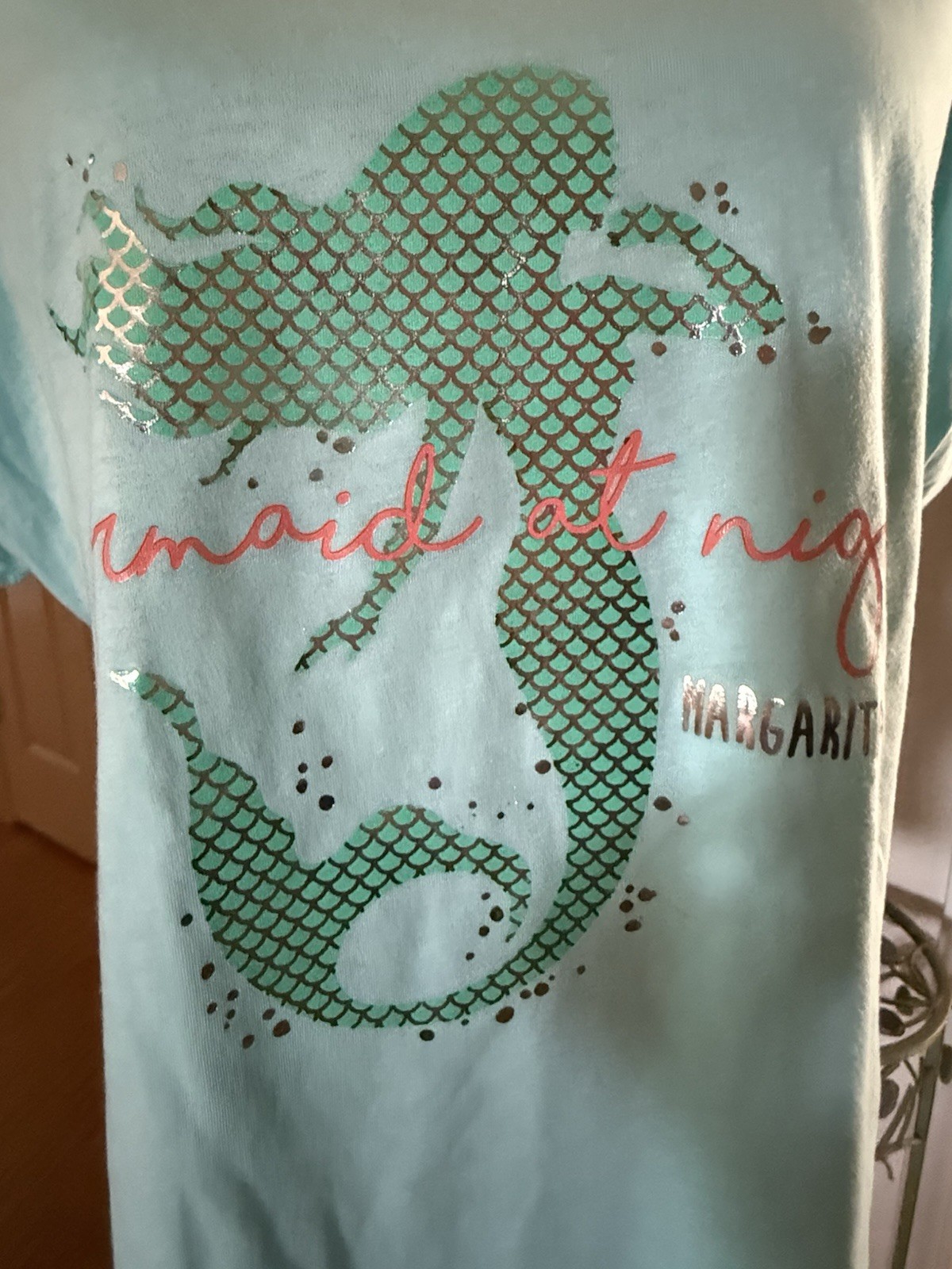Margaritaville Womens Shirt TOP Aqua Marine Blue Size XXL MERMAID AT NIGHT