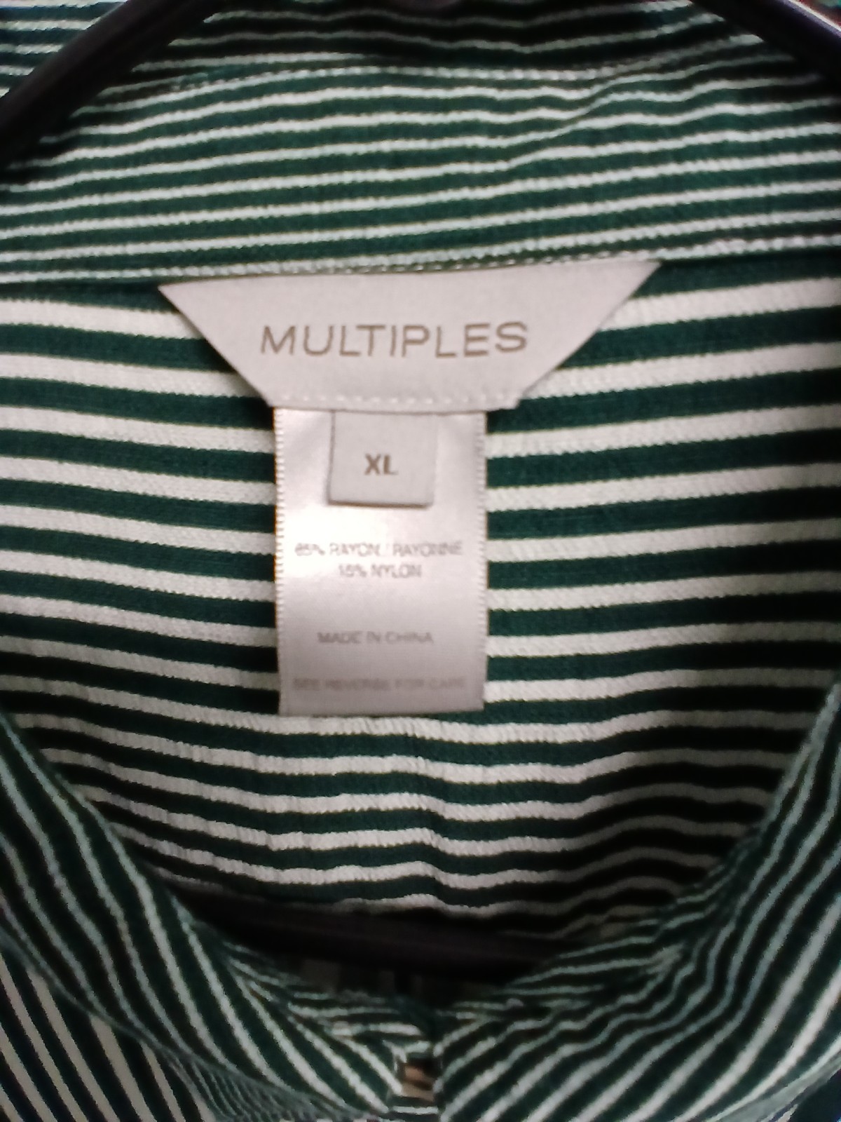 Multiples – Woven Multiple Stripe Print Point Collar, Long sleeve button front