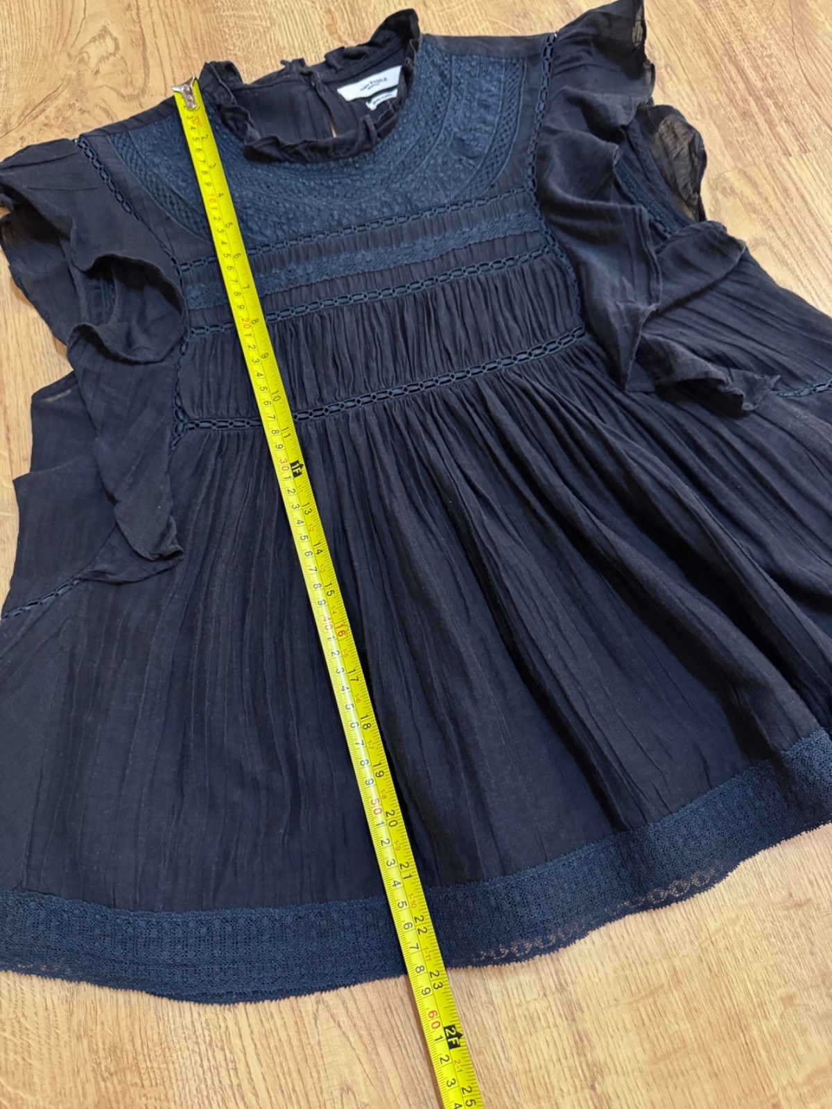 Isabel Marant Etoile Vivia Top Black Mock Neck Lace Trim Ruffle Embroid Womens S
