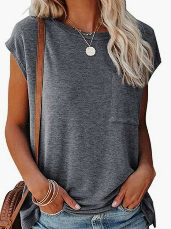 MIROL Women’s Short Sleeve Tunic Top Basic Loose T-Shirt Grey Medium NWTS