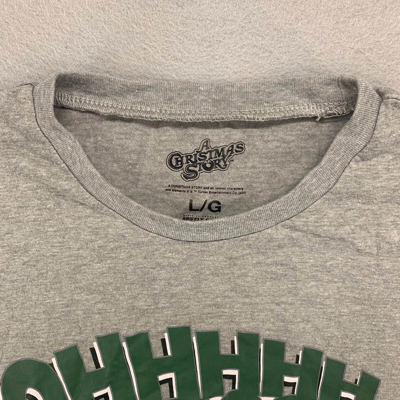 A Christmas Story Shirt Womens Large Gray Graphic Short Sleeve Oh Fudge Movie
