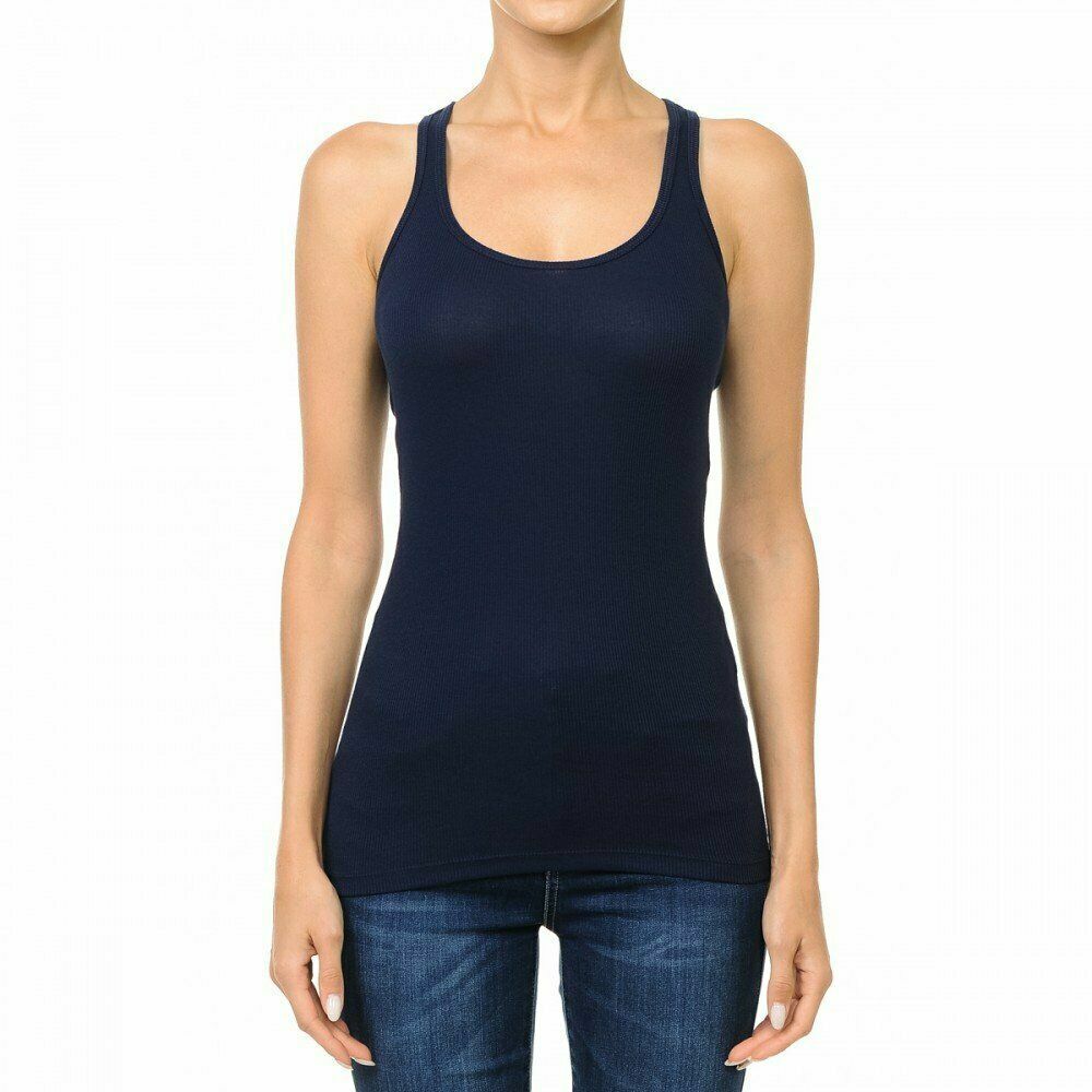 Women’s Basic Solid Scoop Neck Racerback Tank Top With Built in Shelf Bra Shirt