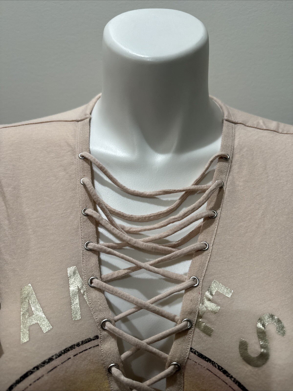 Express One Eleven Pink Tamales &Tequila Pink Shirt V Neck Low Cut Draw String S