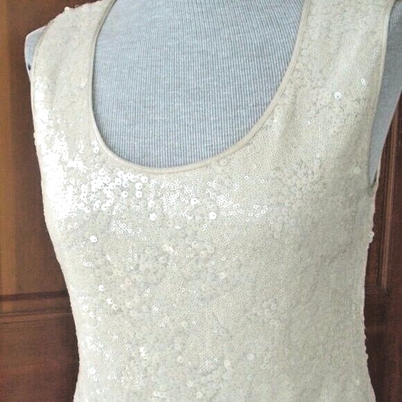 Magaschoni Women’s Party Cocktail Ecru Color Sequins Evening Dress Tank Top SZ 6