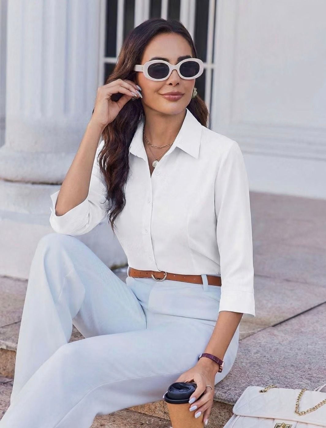 Women’s White Button Down Dress Shirt