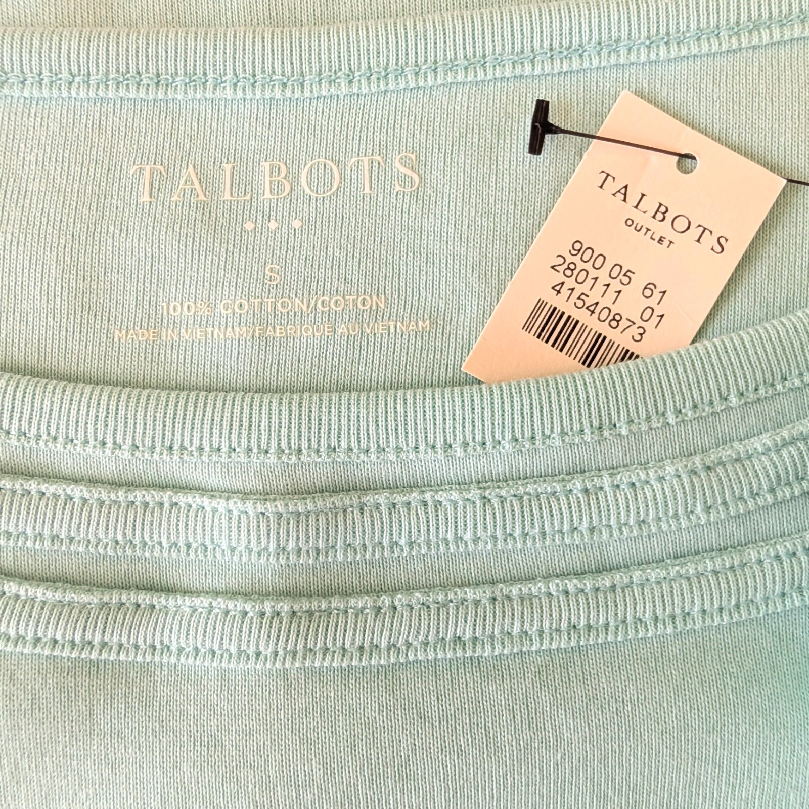 TALBOTS S Seafoam Green Layered Ribbed Bateau Neck COTTON Slvless Shell Top NWT