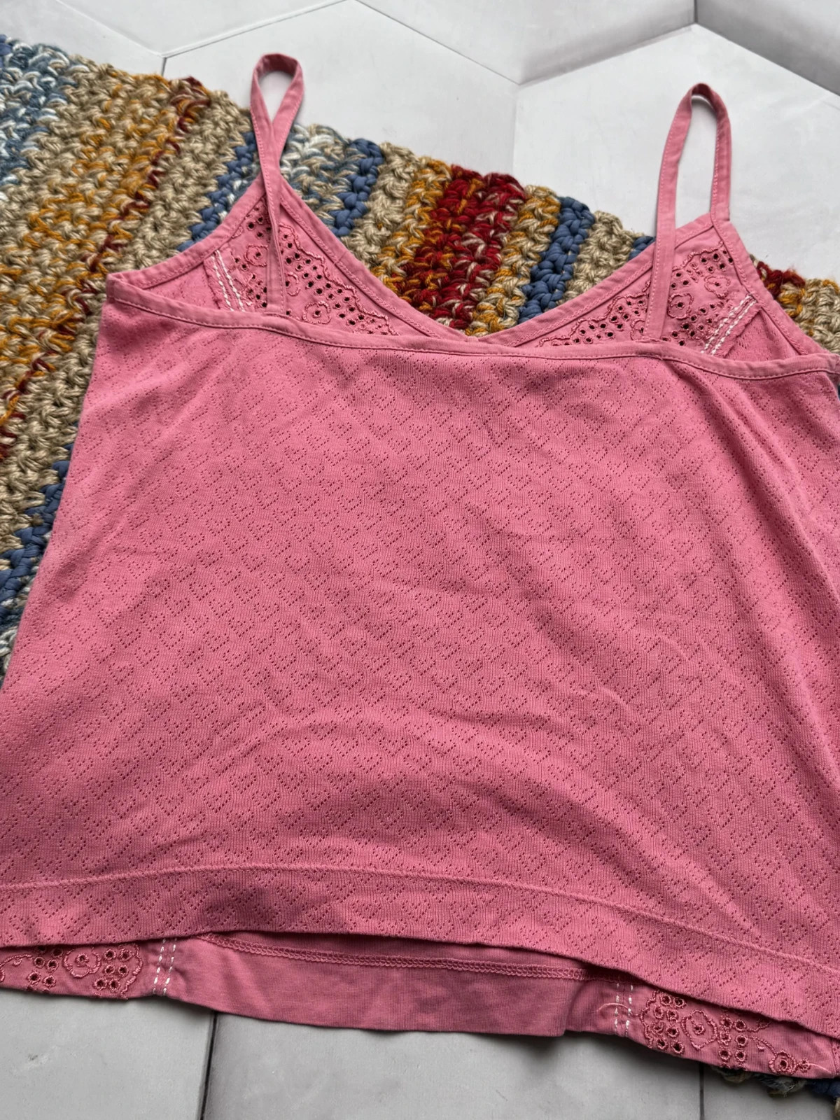 Eyelet Embroidered Cami Top Spaghetti Strap Boho Y2K Summer Tank Women’s Size S