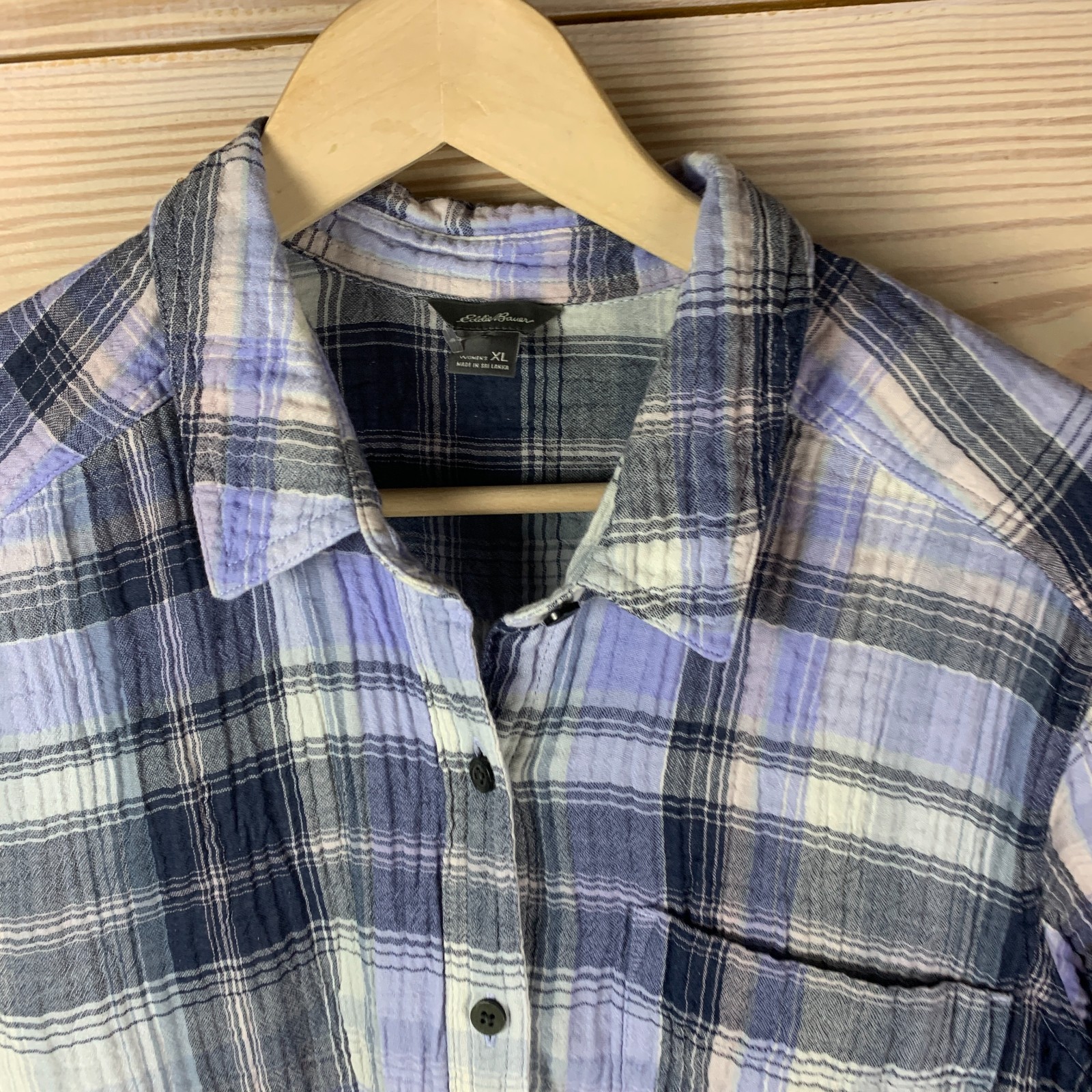 Eddie Bauer Shirt Womens XL Double Layer Gauzy Plaid Button Up Outdoor Preppy