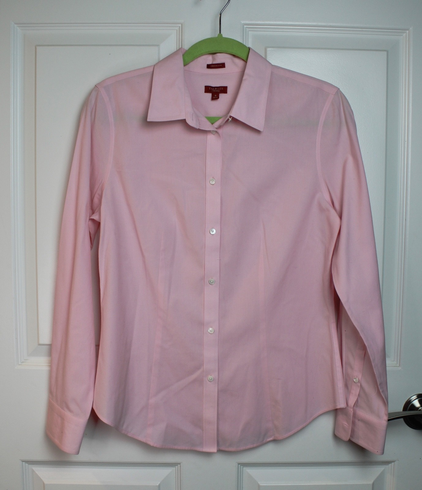 Talbots Haberdashery Wrinkle Resistant Pink Button Up Long Slv Blouse Size 8 LN