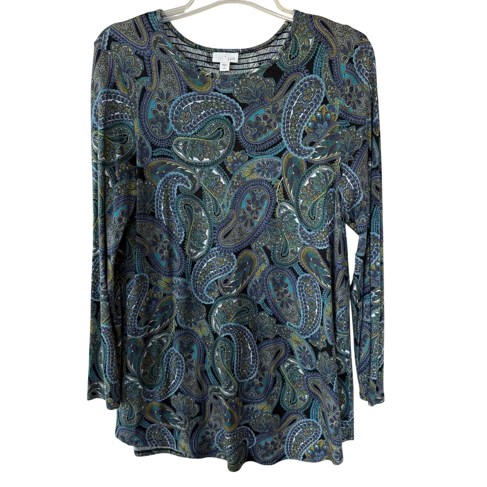 J. Jill paisley print tunic top in a cotton blend knit fabric size L.
