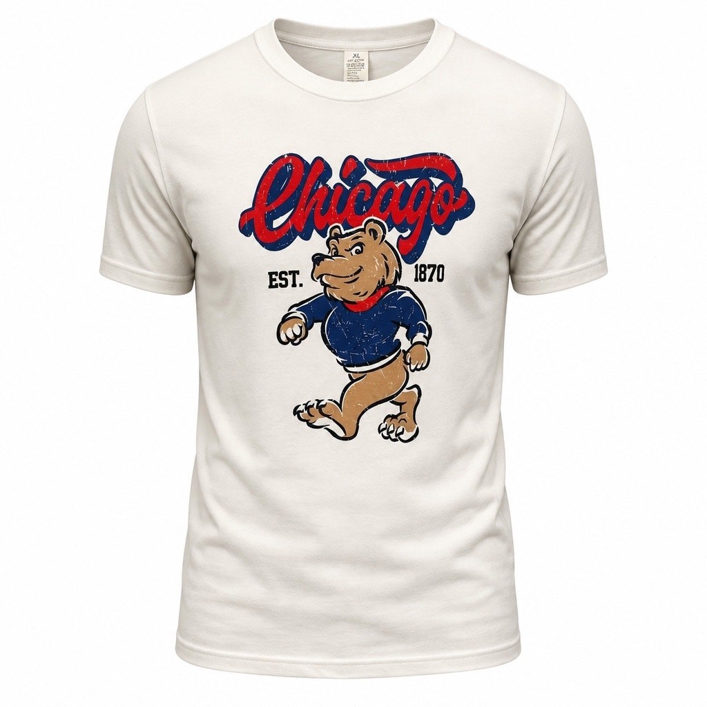 Chicago Cubs Walking Bear Mascot Graphic T-Shirt White MLB Baseball Size XL