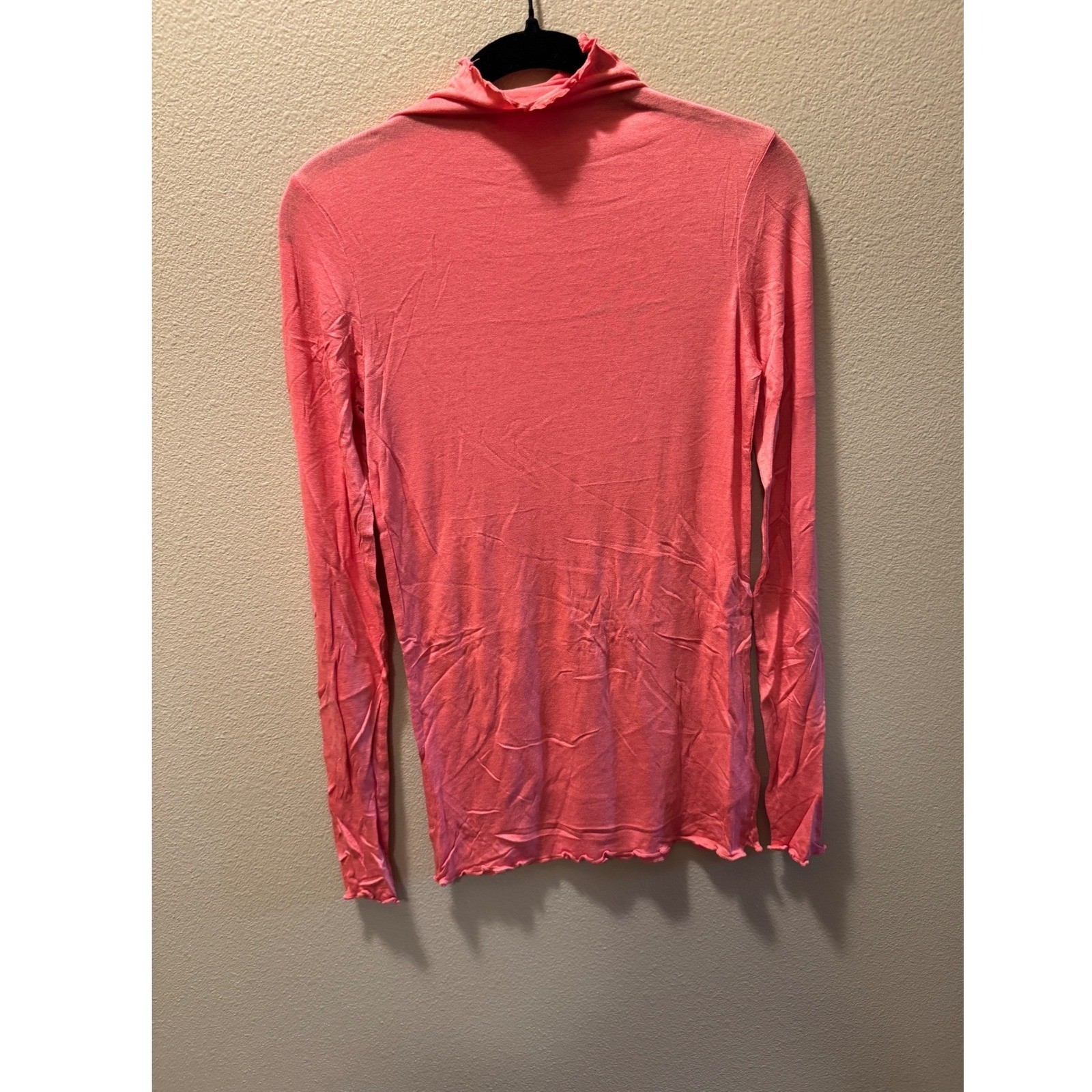 Zenana Women Pink Lettuce Edge Turtleneck Long Sleeve Top S RT-8062BA