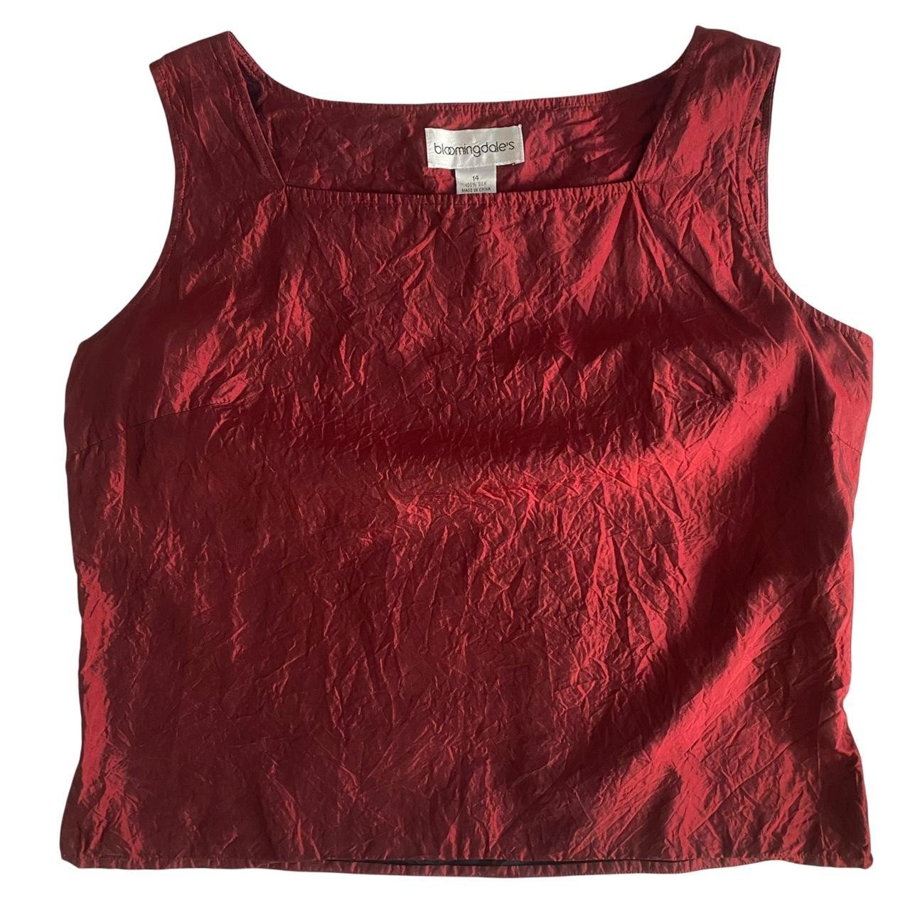 100% Silk Red Black Sheen Vtg Bloomingdale’s Sleeveless Blouse sz 14 Y2K 90s