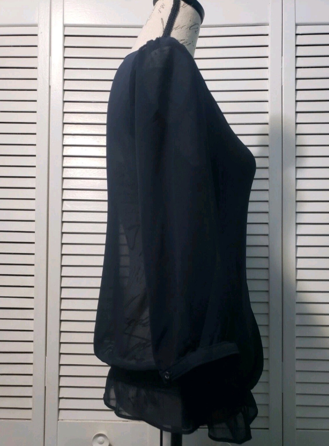 Banana Republic Sheer Top Women’s Small Black 3/4 Sleeve Elastic Waist Ruffle