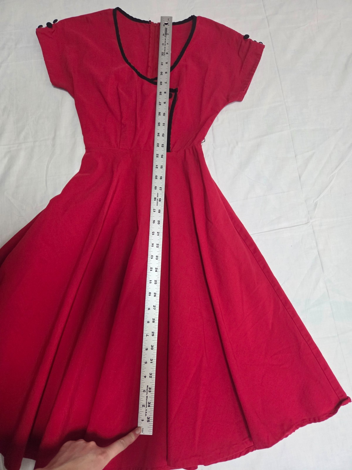 Stop Staring Retro 50s Swing Dress Womens Small Red Pinup Flare Made in USA