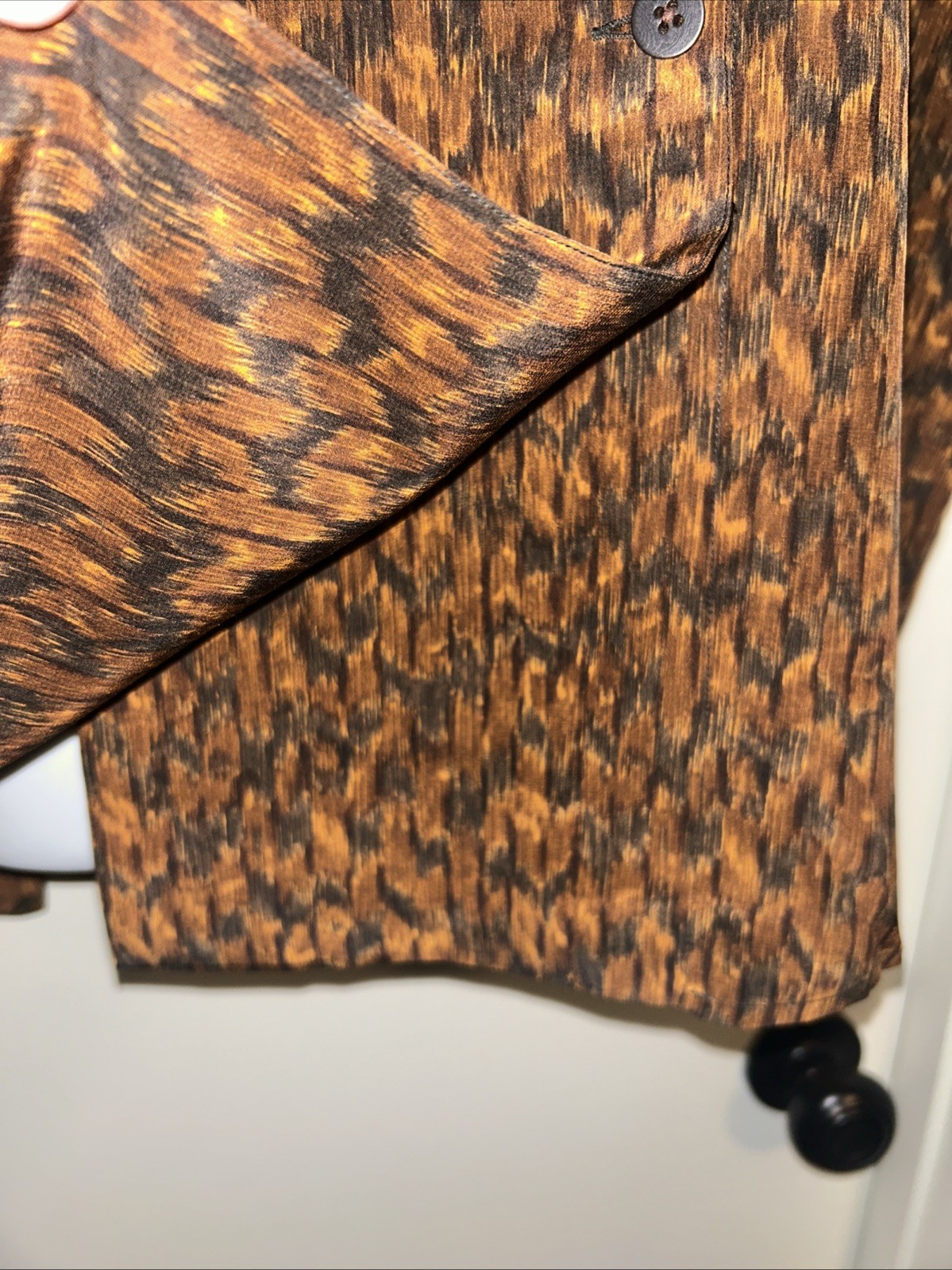 Vintage Linda Allard Ellen Tracy 100% Silk Button Up Blouse Multi Brown Black 14