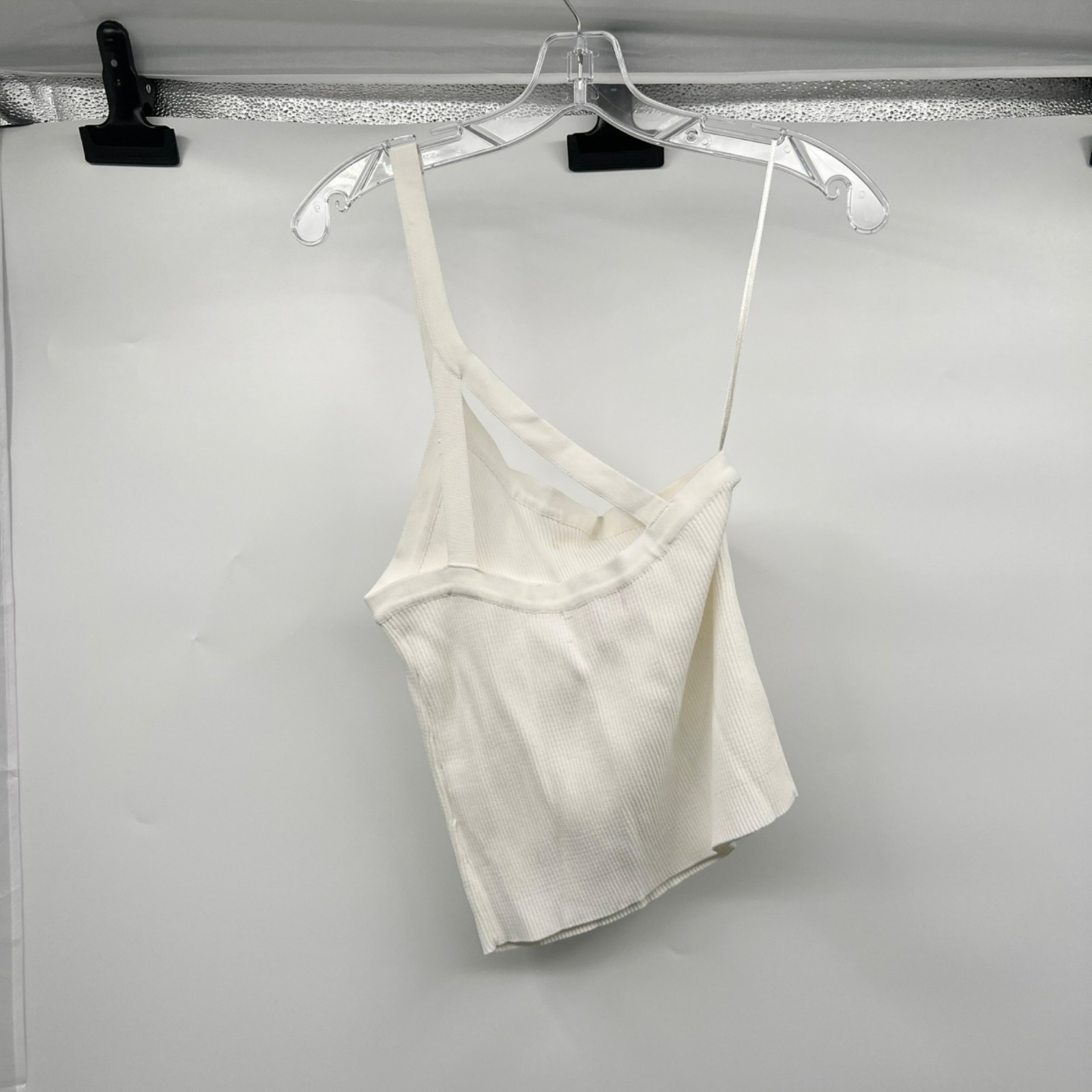 LUCCA Womens One Shoulder Top Ribbed Off White Size Medium