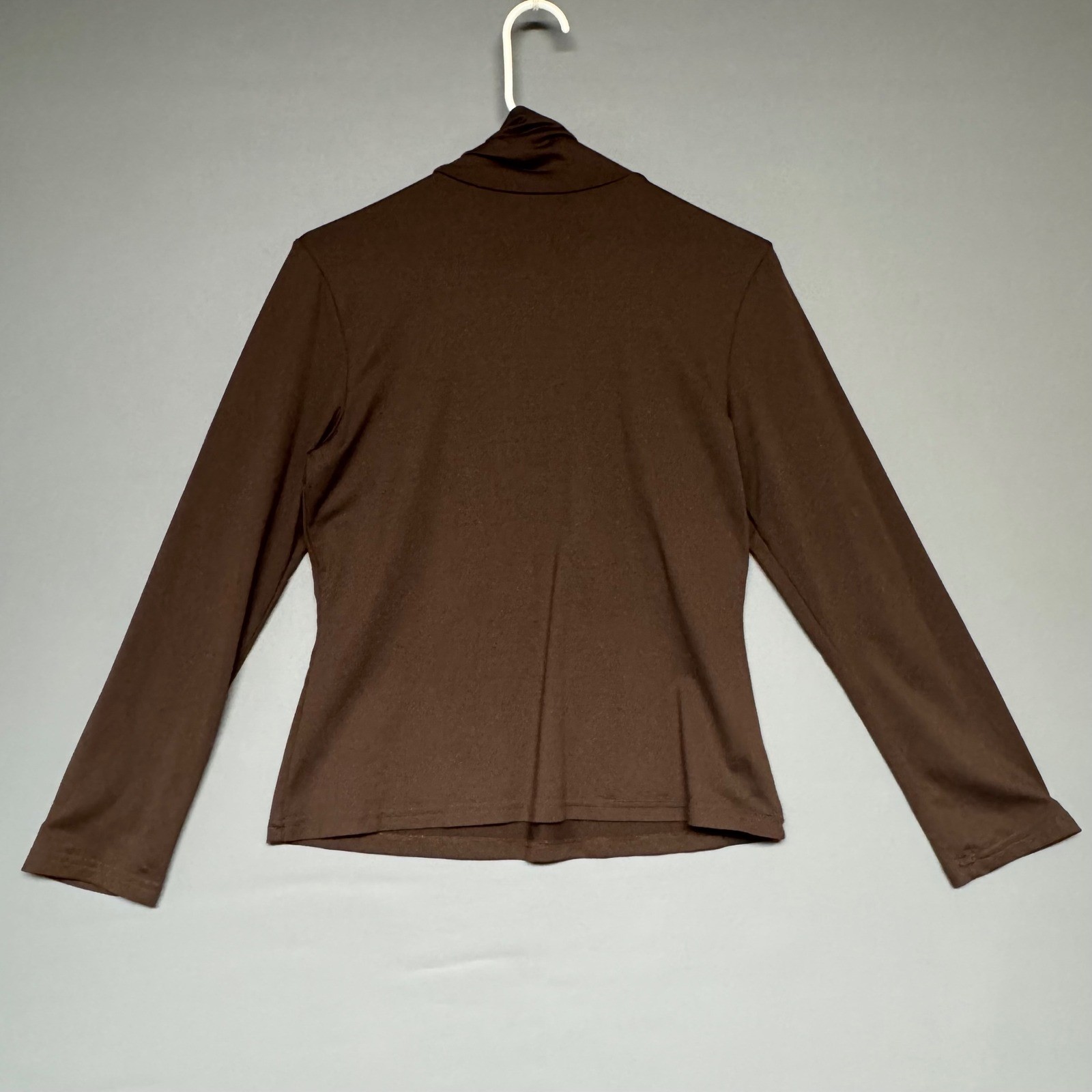 Linda Leal Brown Turtleneck Long Sleeve Top Size M Nylon Spandex Made in USA