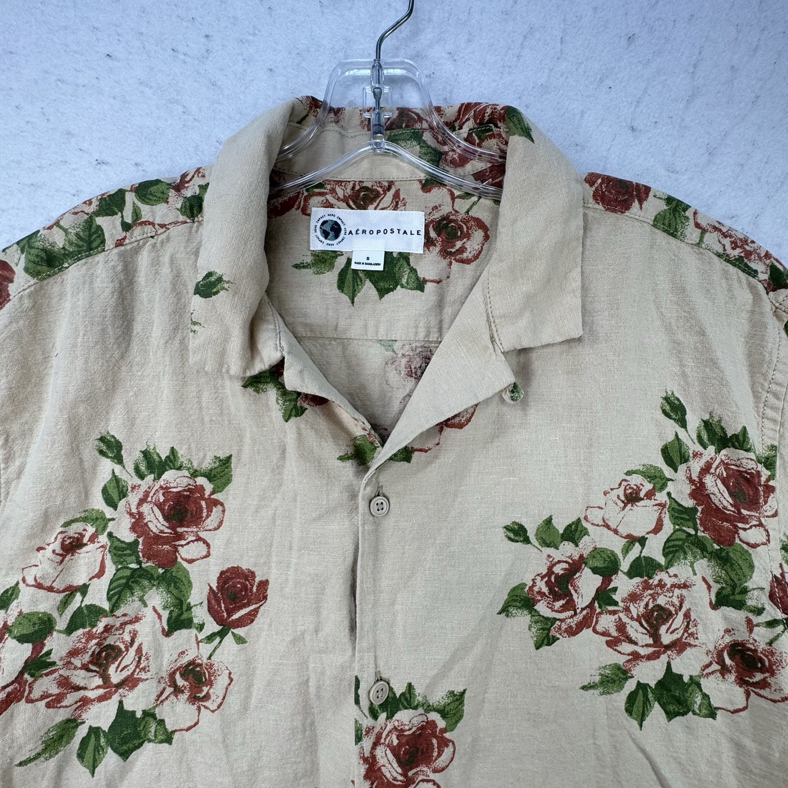 Hemp & Recycled Cotton Blend Women’s Small Rose Print Button Up Shirt Boho Eco