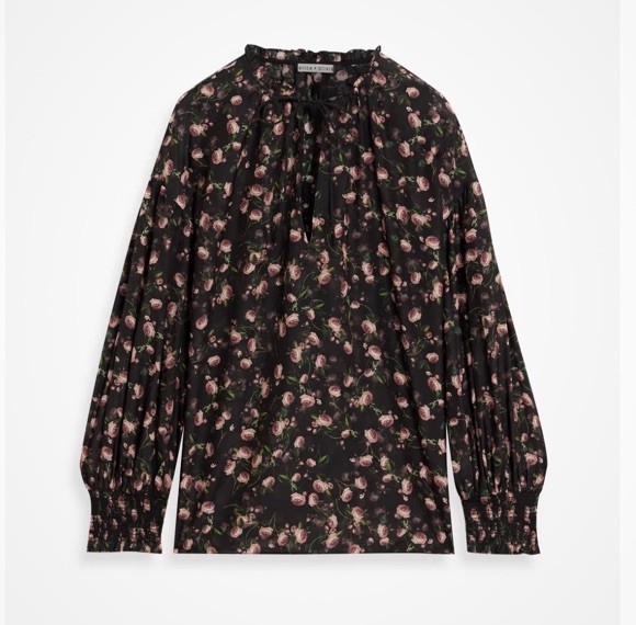 New Alice + Olivia Julius Floral Silk Blend Voile Blouse In Black Multi S $395