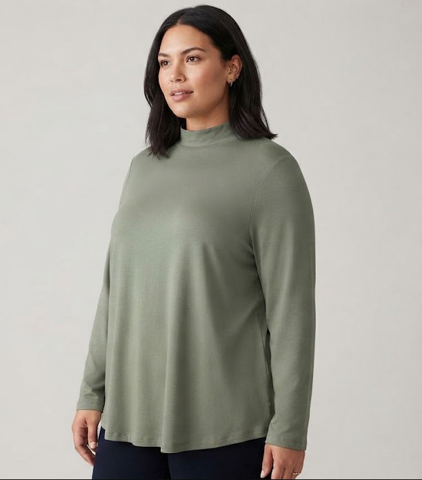 Lands’ End Women’s Plus 3X Mock Turtleneck Top Sage Green Relaxed Fit NEW
