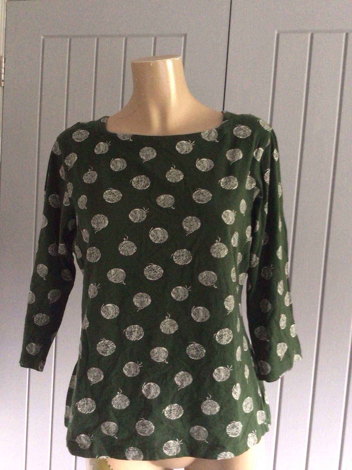 SEASALT Ladies Cotton T Shirt Top Size UK 14 Scoop Neck 3/4 Sleeve Excellent