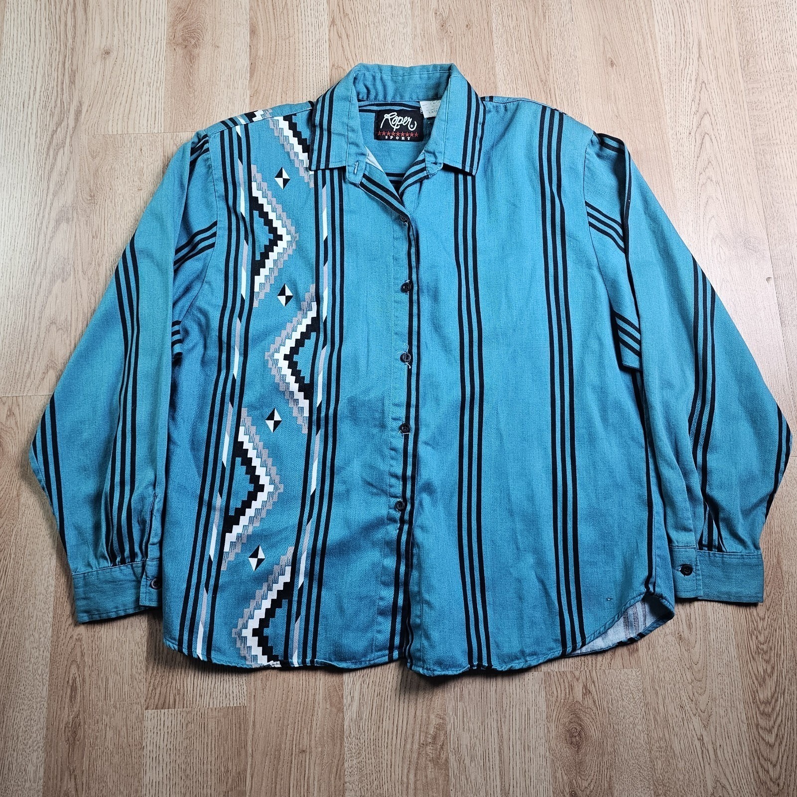 Vintage Roper Shirt Womens Large Aztec Tribal Button Western Rodeo Shoulder Pads