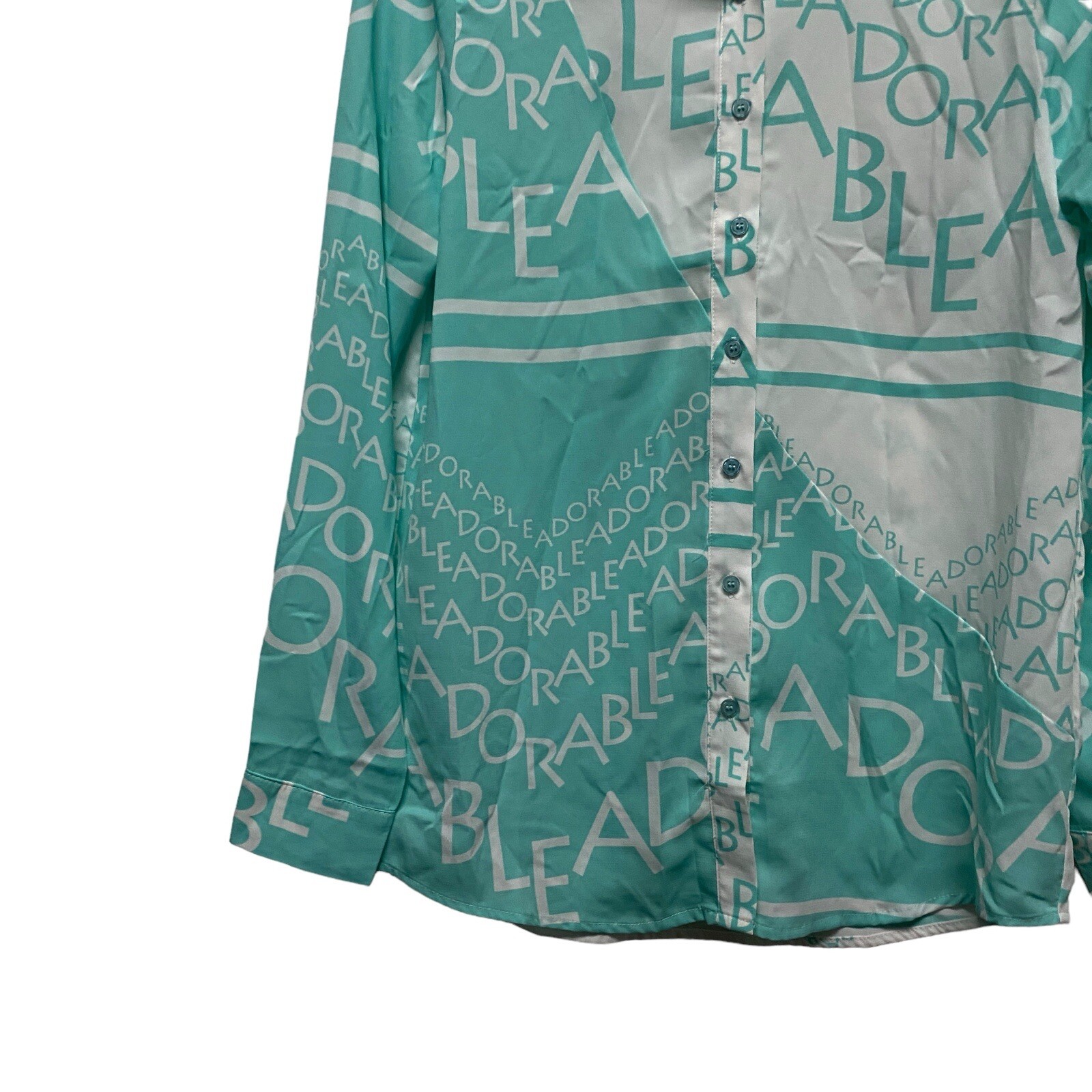 OVI Adrorable Printed Button Down Shirt Womens Size Small White Blue See Through
