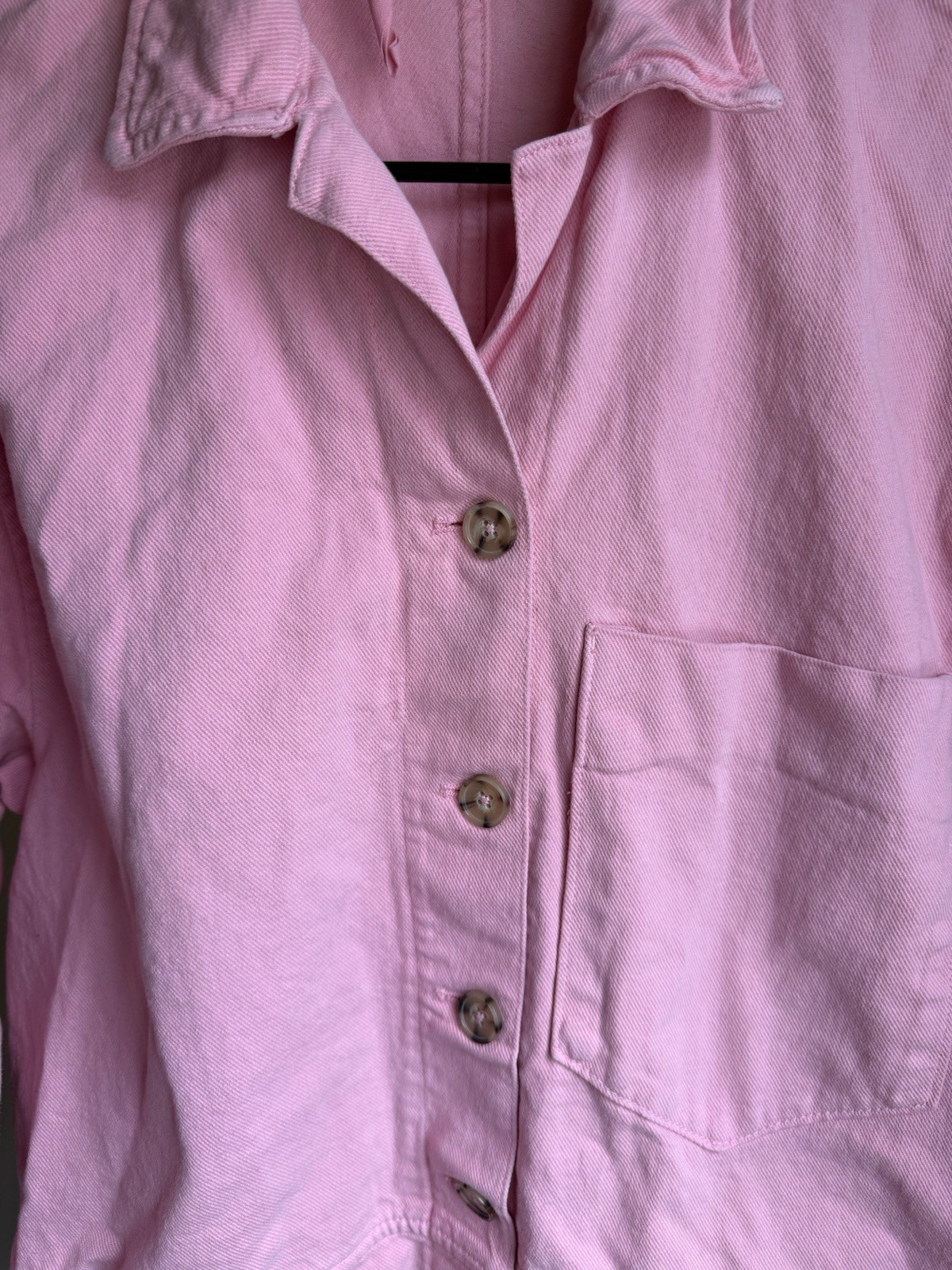 ZARA Women’s Pink Solid Button-Up Shirt Point Collar Long Sleeve Size M