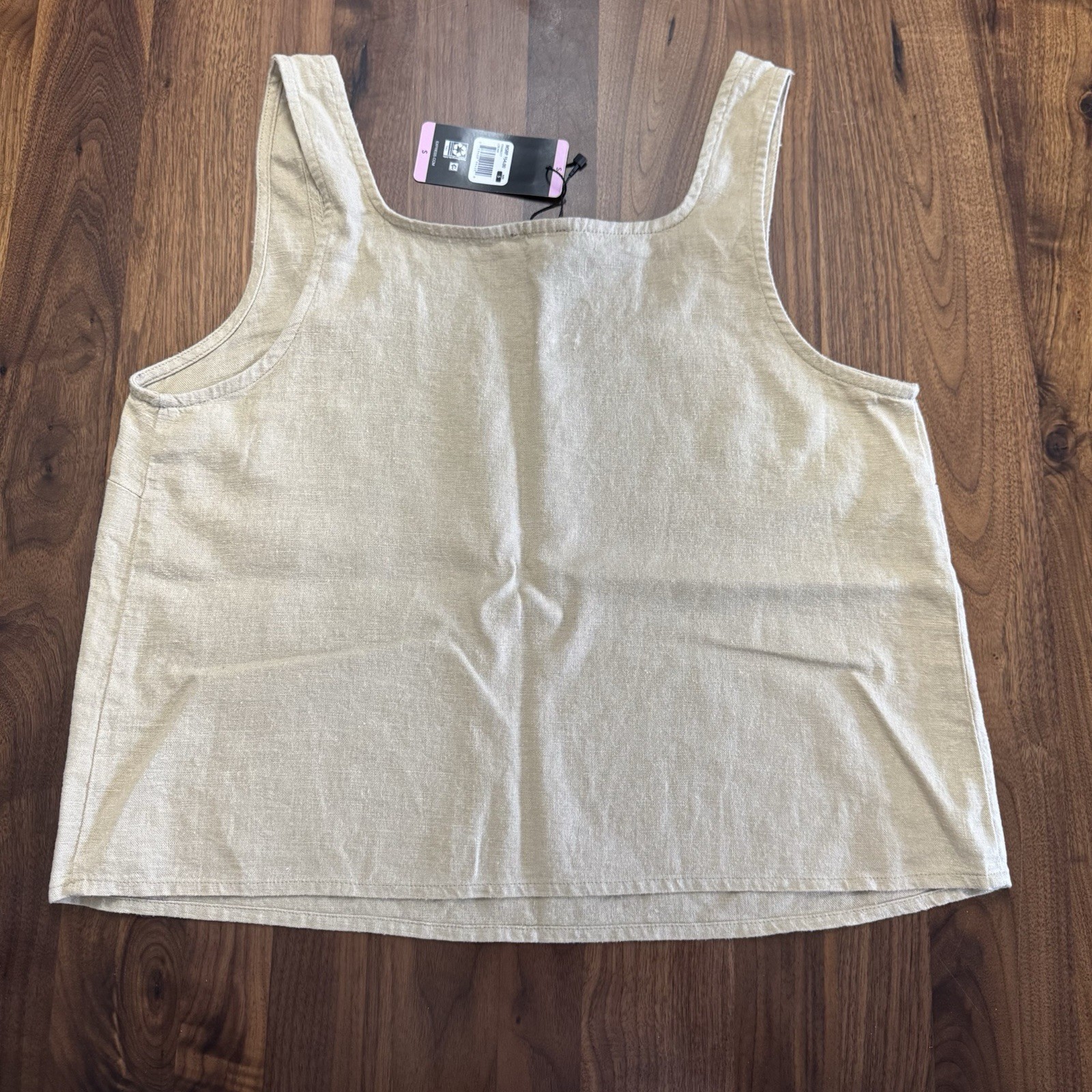 NWT Express Linen Blend Cropped Tan Beige Square Neck Summer Tank Top Size S