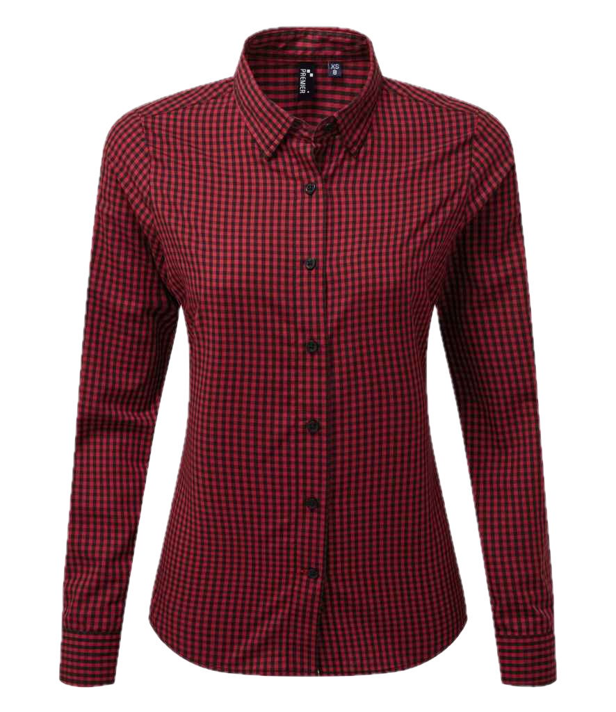 Ladies Check Long Sleeve Shirt Premier Womens Polycotton Gingham Blouse